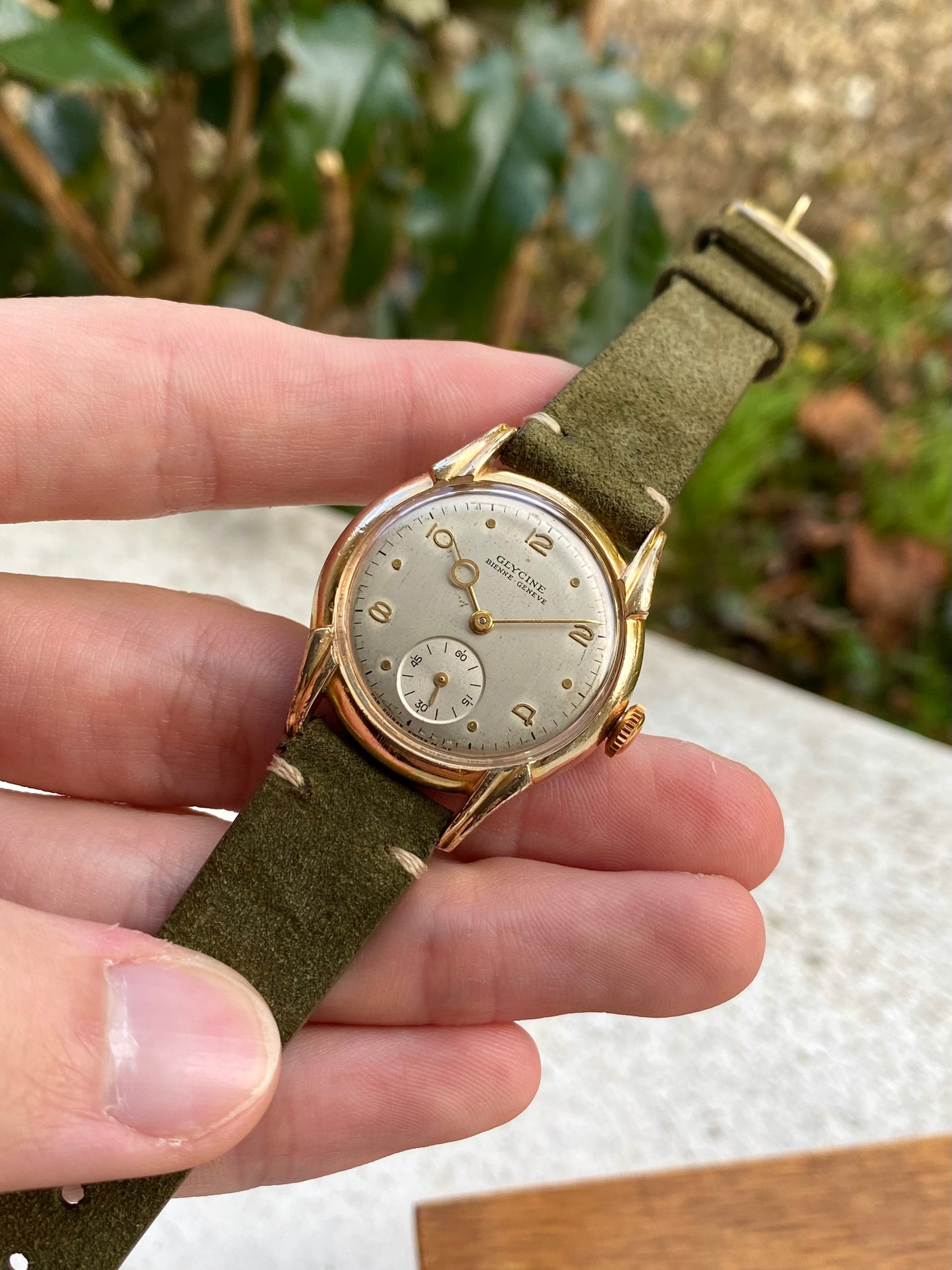 Glycine Bienne Genève Montre Vintage Mécanique Plaqué Or - Aiguilles Pontife - 1950