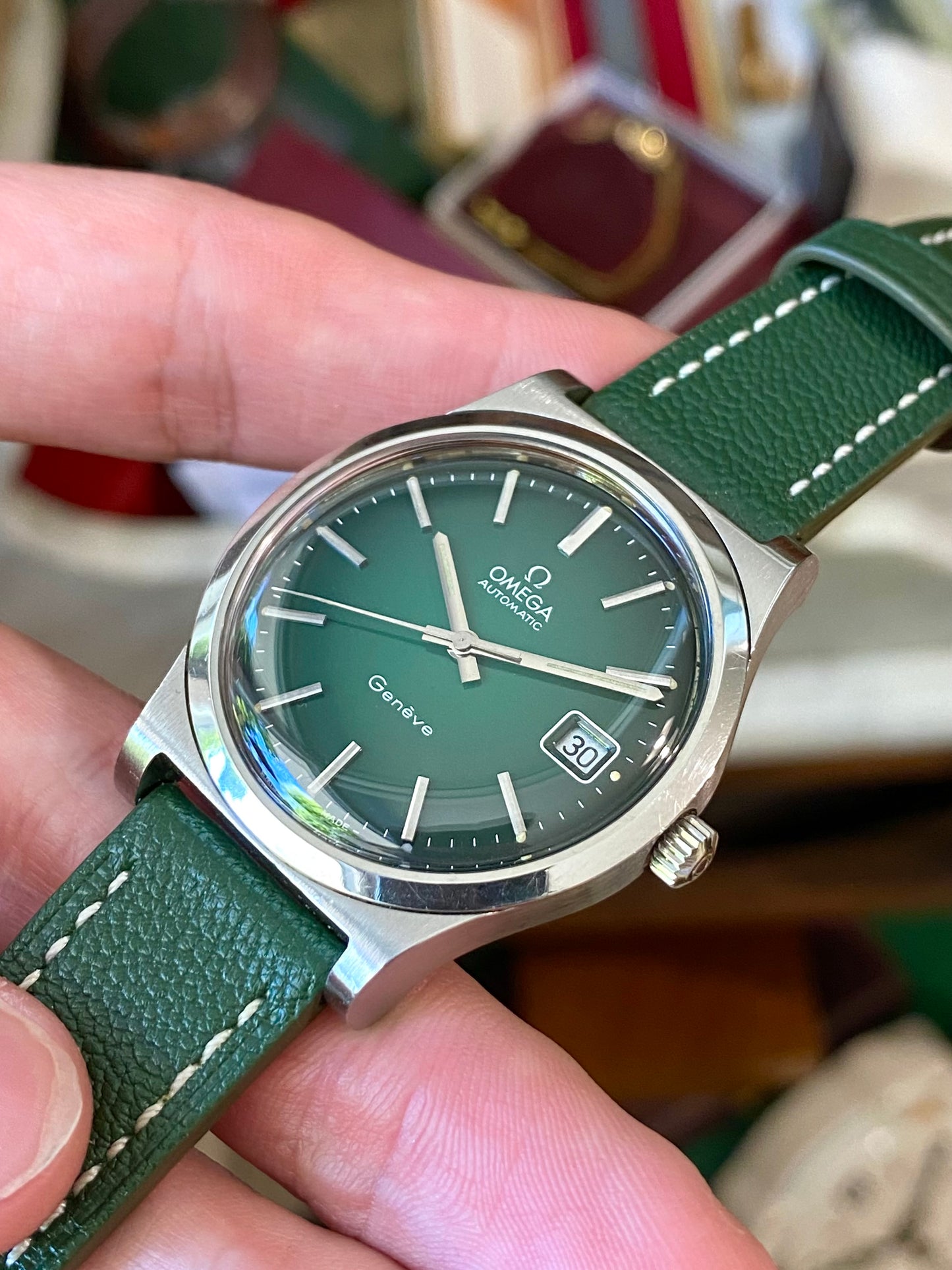 Omega Genève Automatic Cadran Vert Émeraude - Cal 1012 Montre Vintage Mécanique 166.0168 - 1973