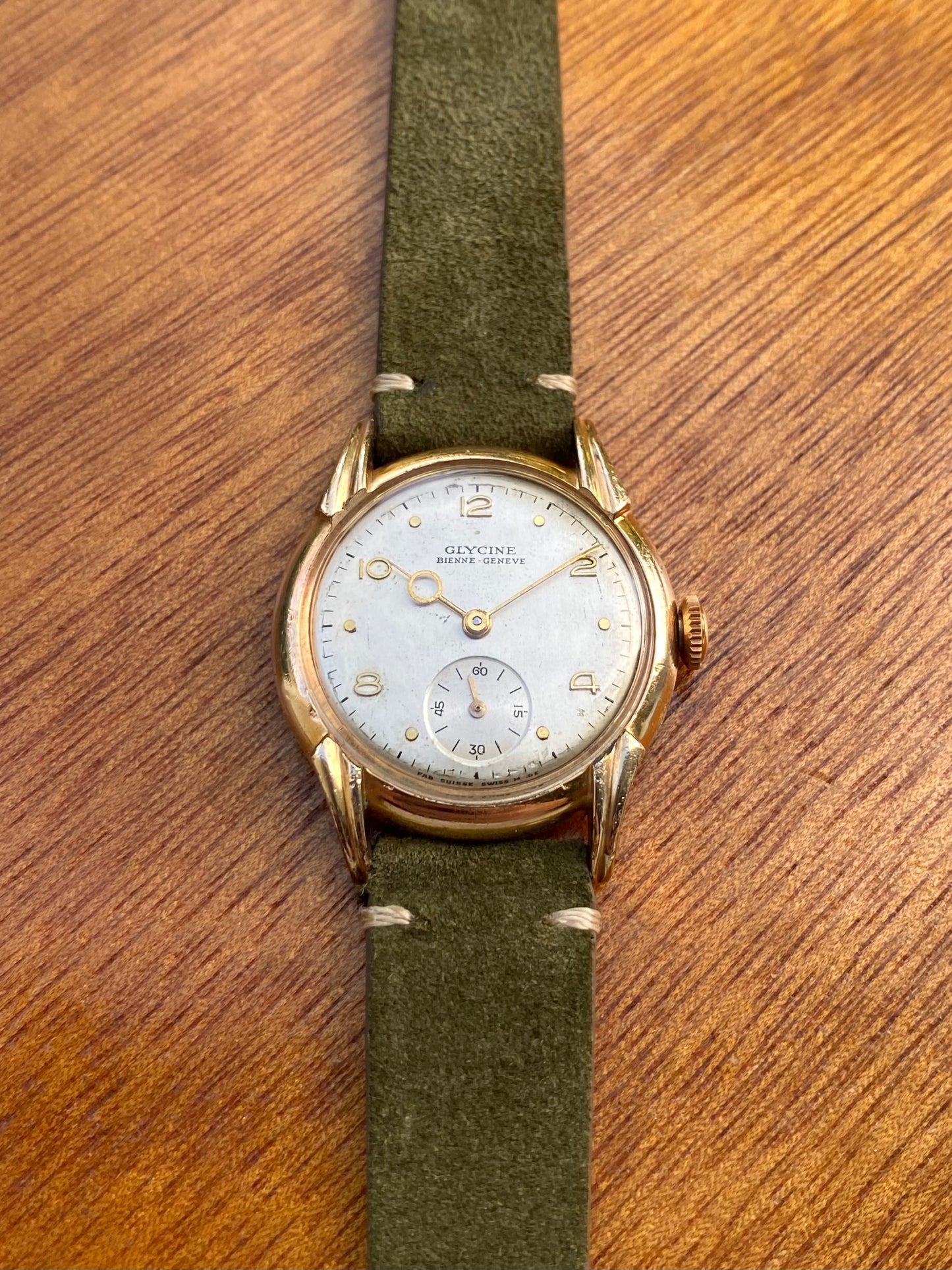 Glycine Bienne Genève Montre Vintage Mécanique Plaqué Or - Aiguilles Pontife - 1950