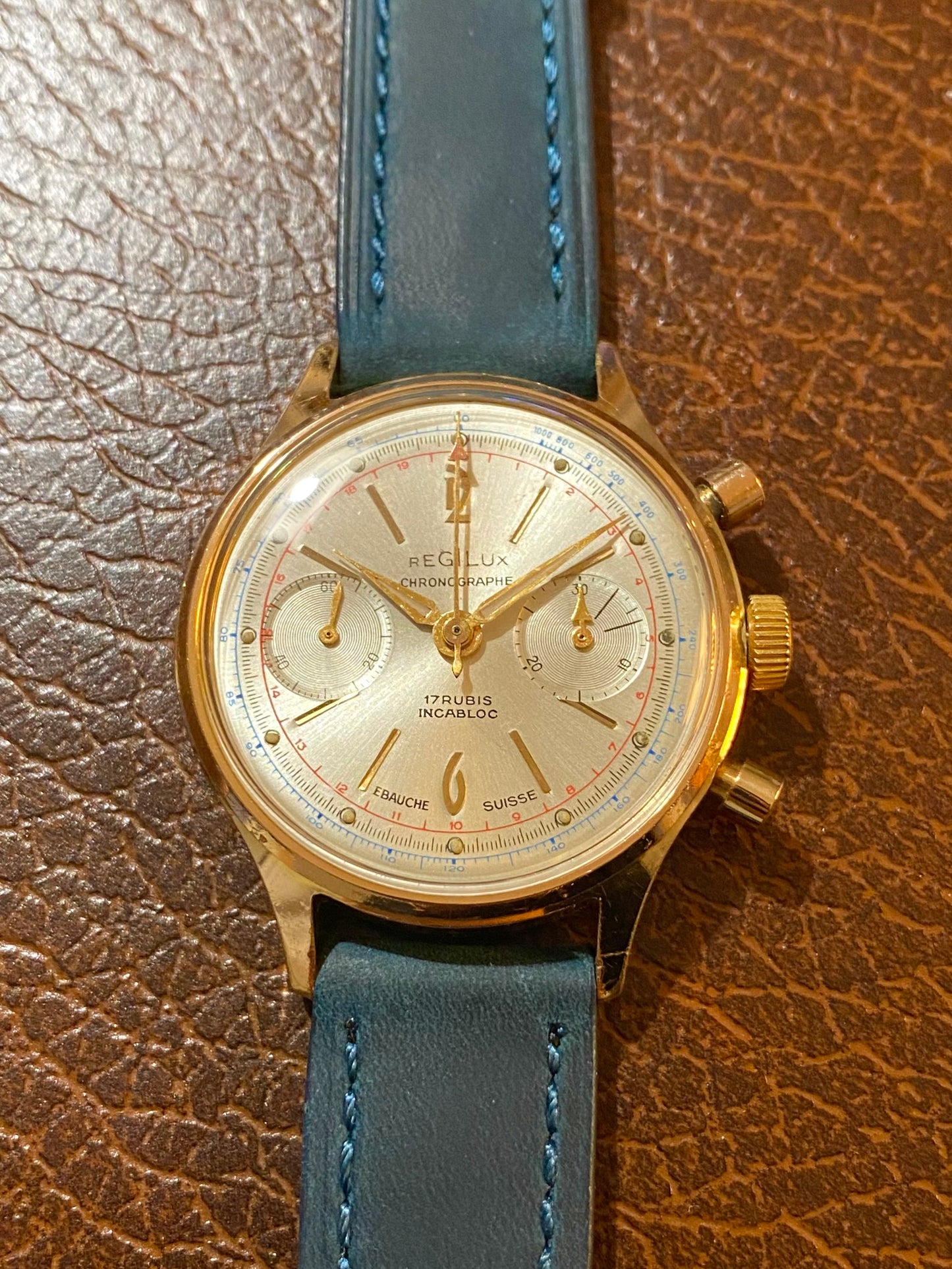 Regilux Chronographe Ébauche Suisse Montre Vintage Mécanique Landeron 248 Plaqué Or 1960