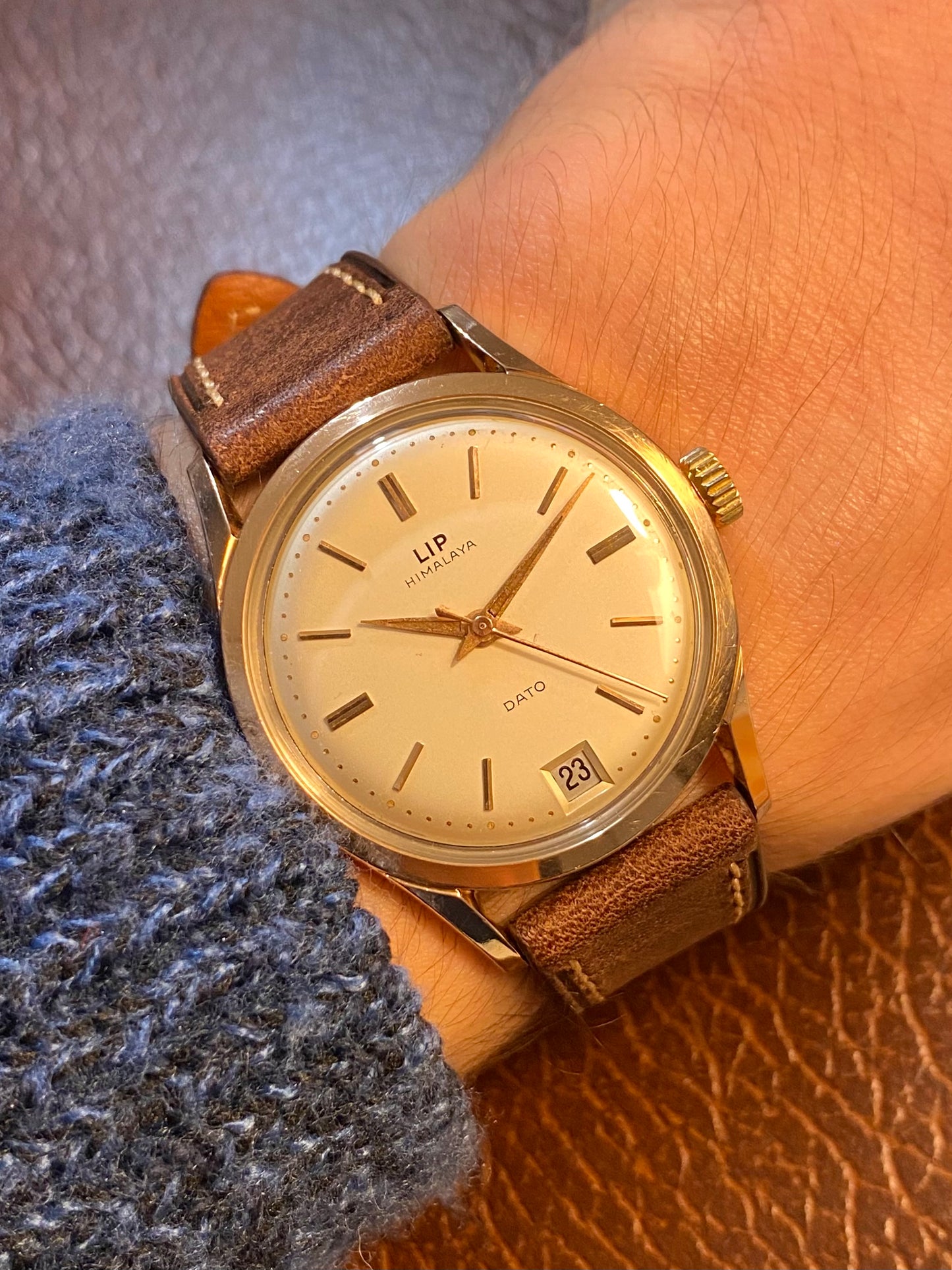 LIP Himalaya Dato R23 G Montre Vintage Mécanique Plaqué Or 200 Microns 1960