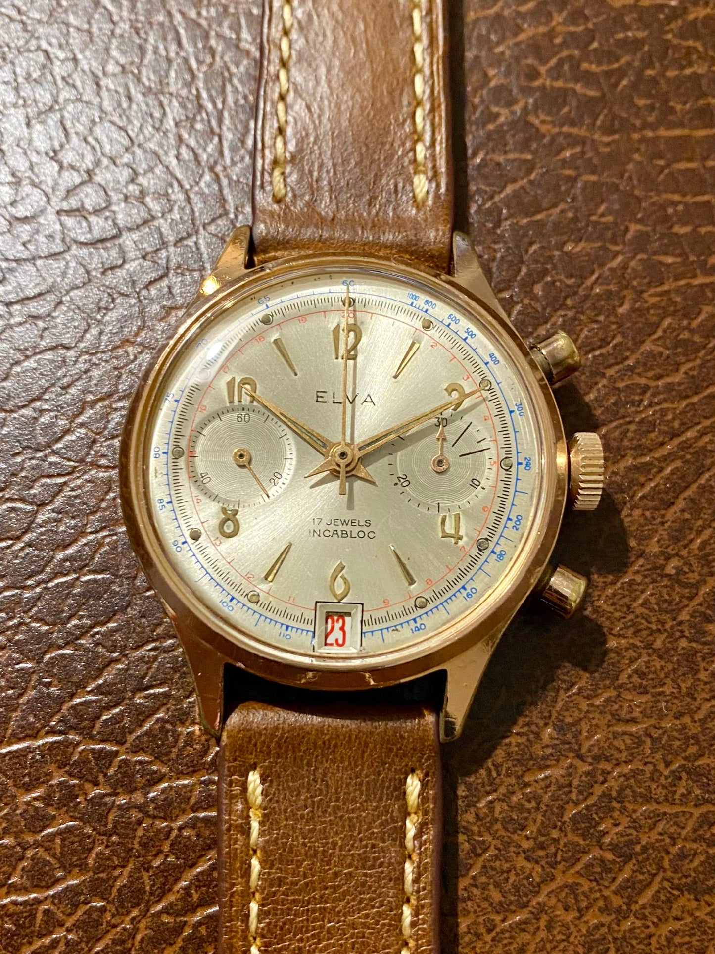 Elva Chronograph Landeron 187 Montre Vintage Mécanique 1960