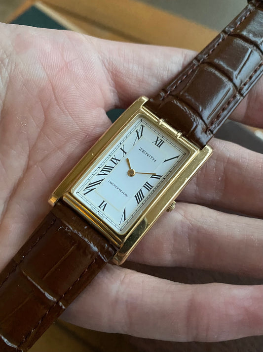 Zenith Metropolitan Tank - Montre Vintage Quartz Plaqué Or Rectangle 1980