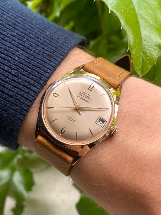 Nerlex Datographe NOS New Old Stock Montre Vintage Mécanique Plaqué Or 1960