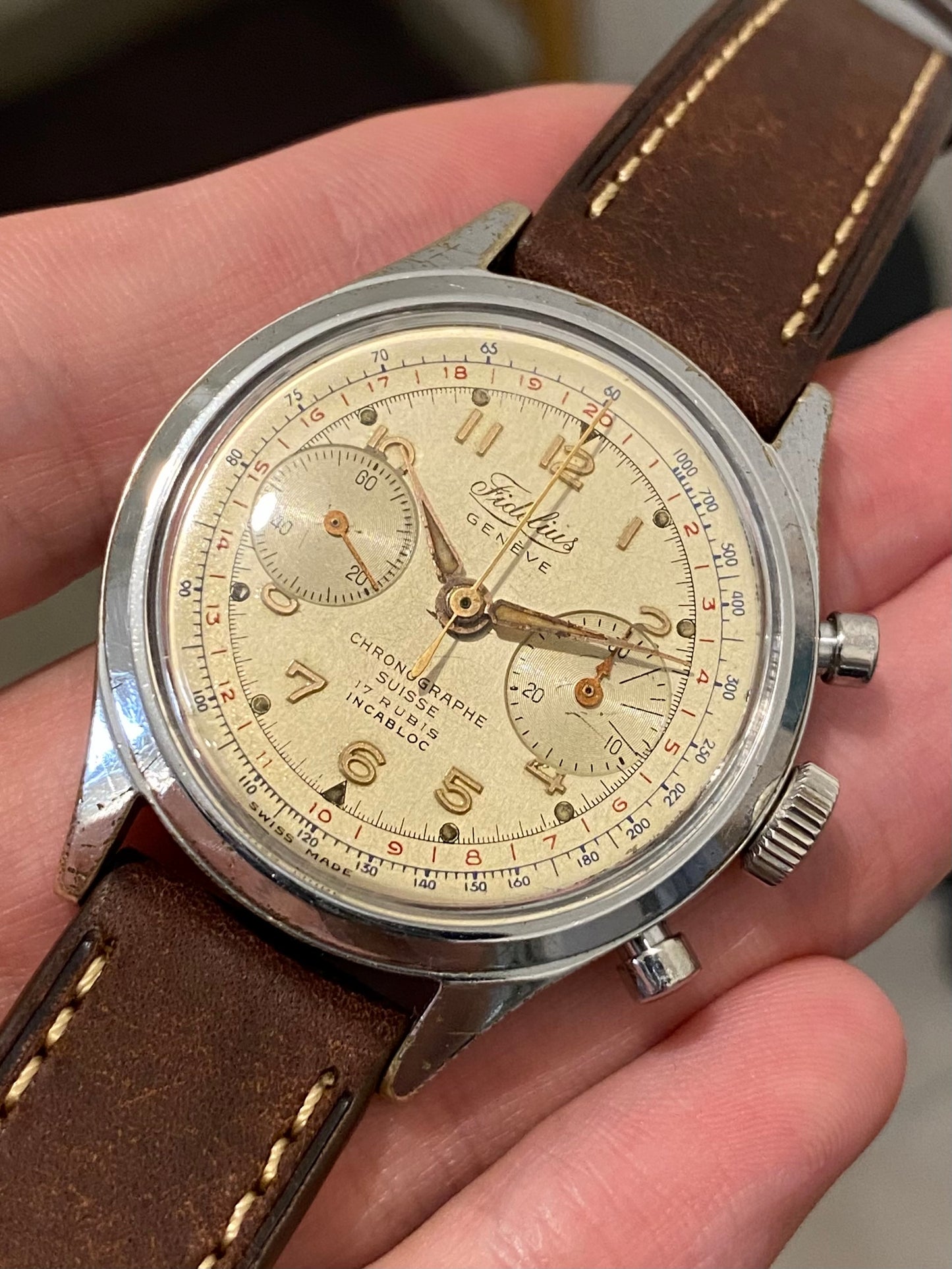Fidelius Genève Montre Chronographe Landeron 149 Jumbo Size 37,7mm 1960