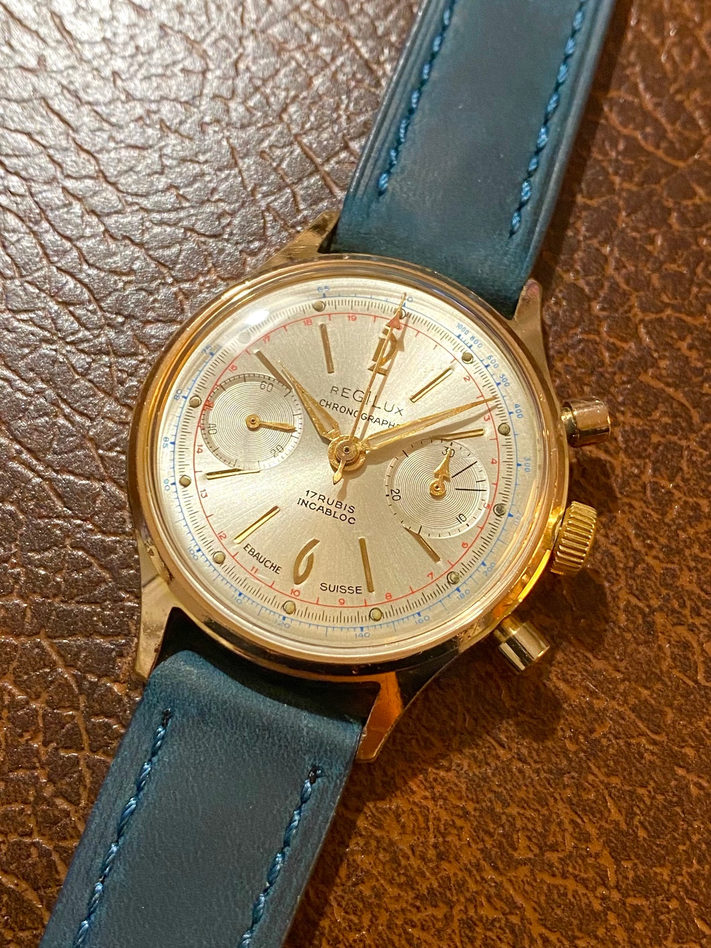 Regilux Chronographe Ébauche Suisse Montre Vintage Mécanique Landeron 248 Plaqué Or 1960