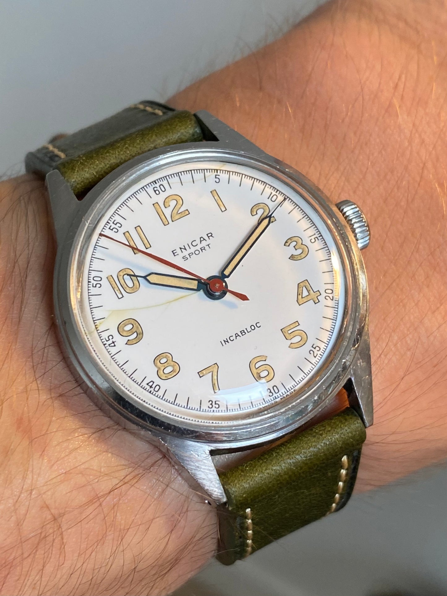 Enicar Sport Militaire Cadran Émail Montre Vintage AS1188 Mécanique 1940