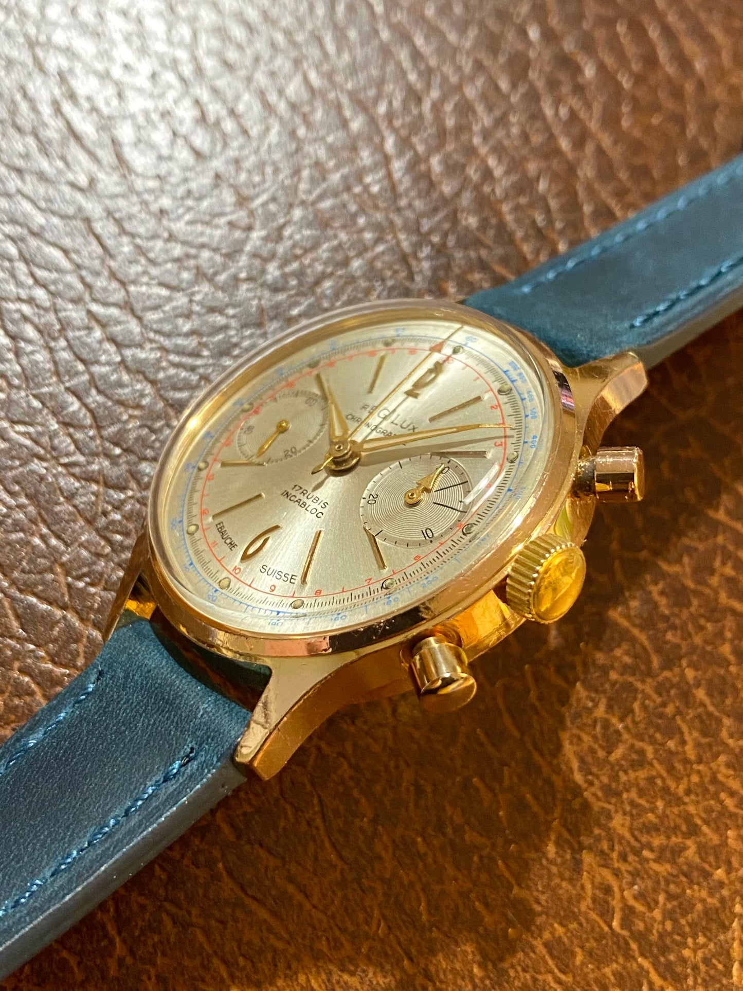 Regilux Chronographe Ébauche Suisse Montre Vintage Mécanique Landeron 248 Plaqué Or 1960