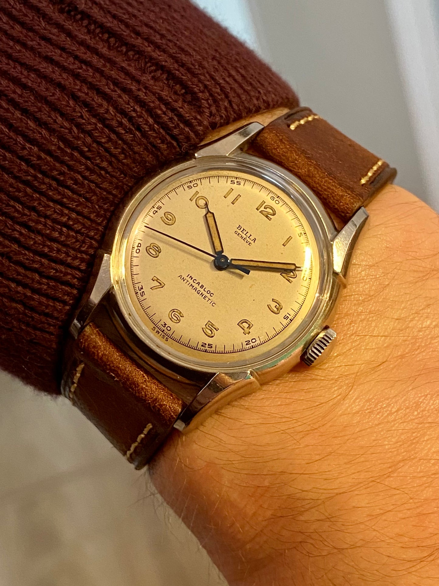 Bella Genève Montre Vintage Style Militaire Mécanique 1950