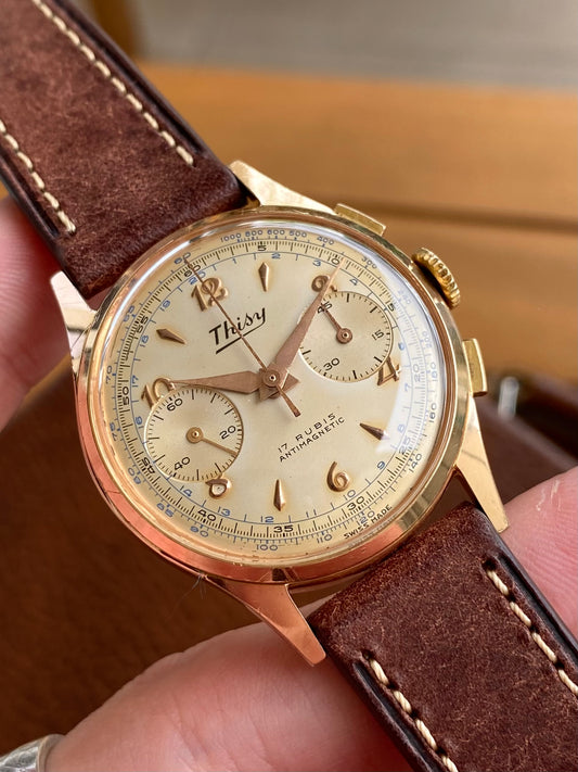 Thisy Montre Chronographe Suisse Plaqué Or Vintage Landeron 248 - 1960