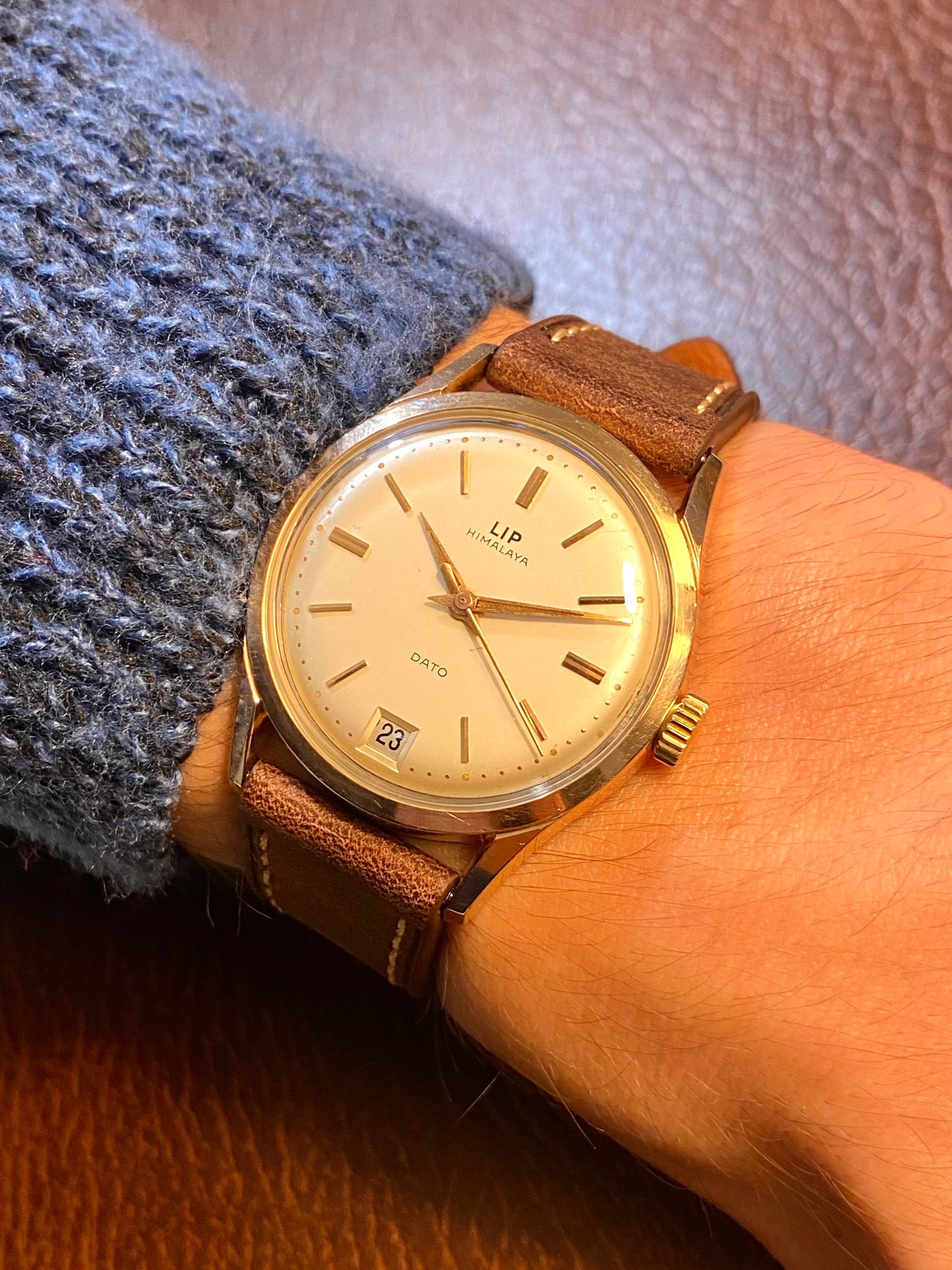 LIP Himalaya Dato R23 G Montre Vintage Mécanique Plaqué Or 200 Microns 1960