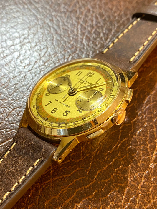 Chronographe Genève Montre Vintage Suisse Landeron 48 Plaqué Or - Jumbo Size - 1950