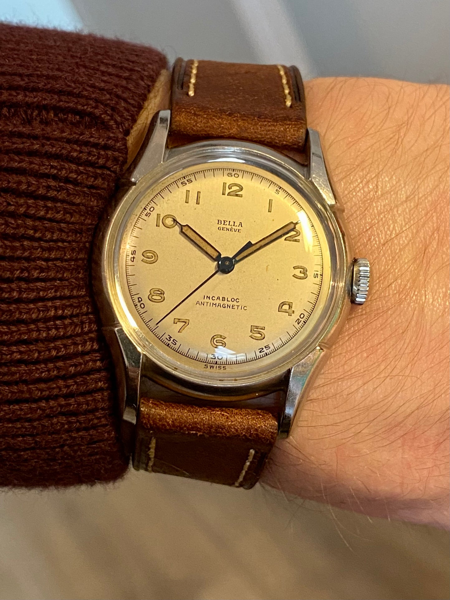 Bella Genève Montre Vintage Style Militaire Mécanique 1950