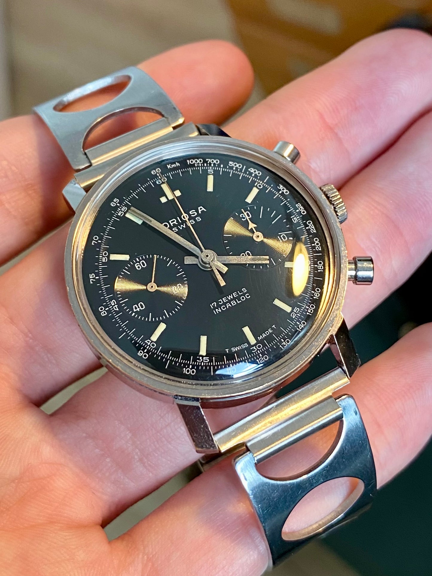 Oriosa Swiss Montre Chronographe Landeron 248 Rallye Vintage Mécanique Jumbo 1960-1970