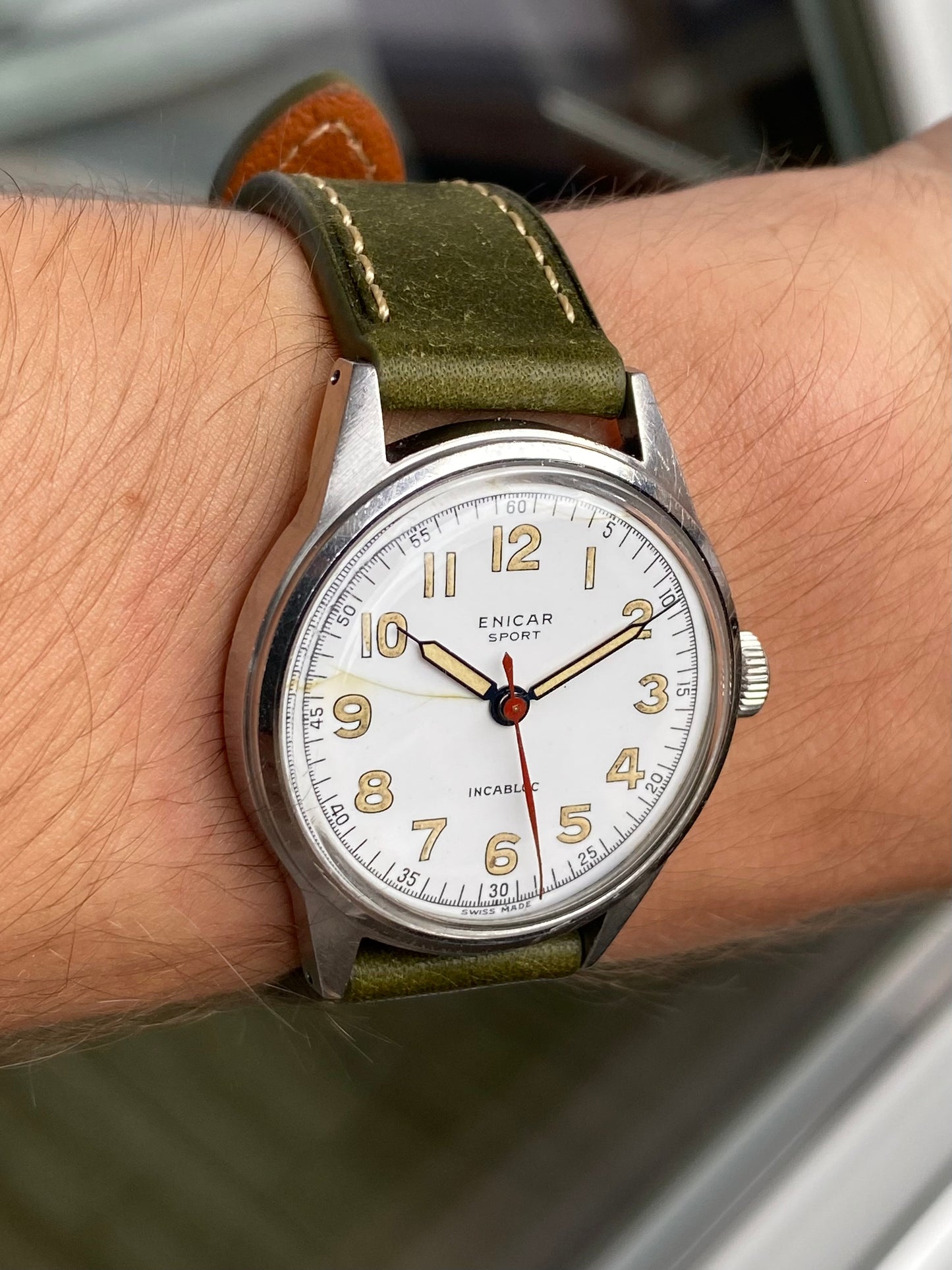 Enicar Sport Militaire Cadran Émail Montre Vintage AS1188 Mécanique 1940