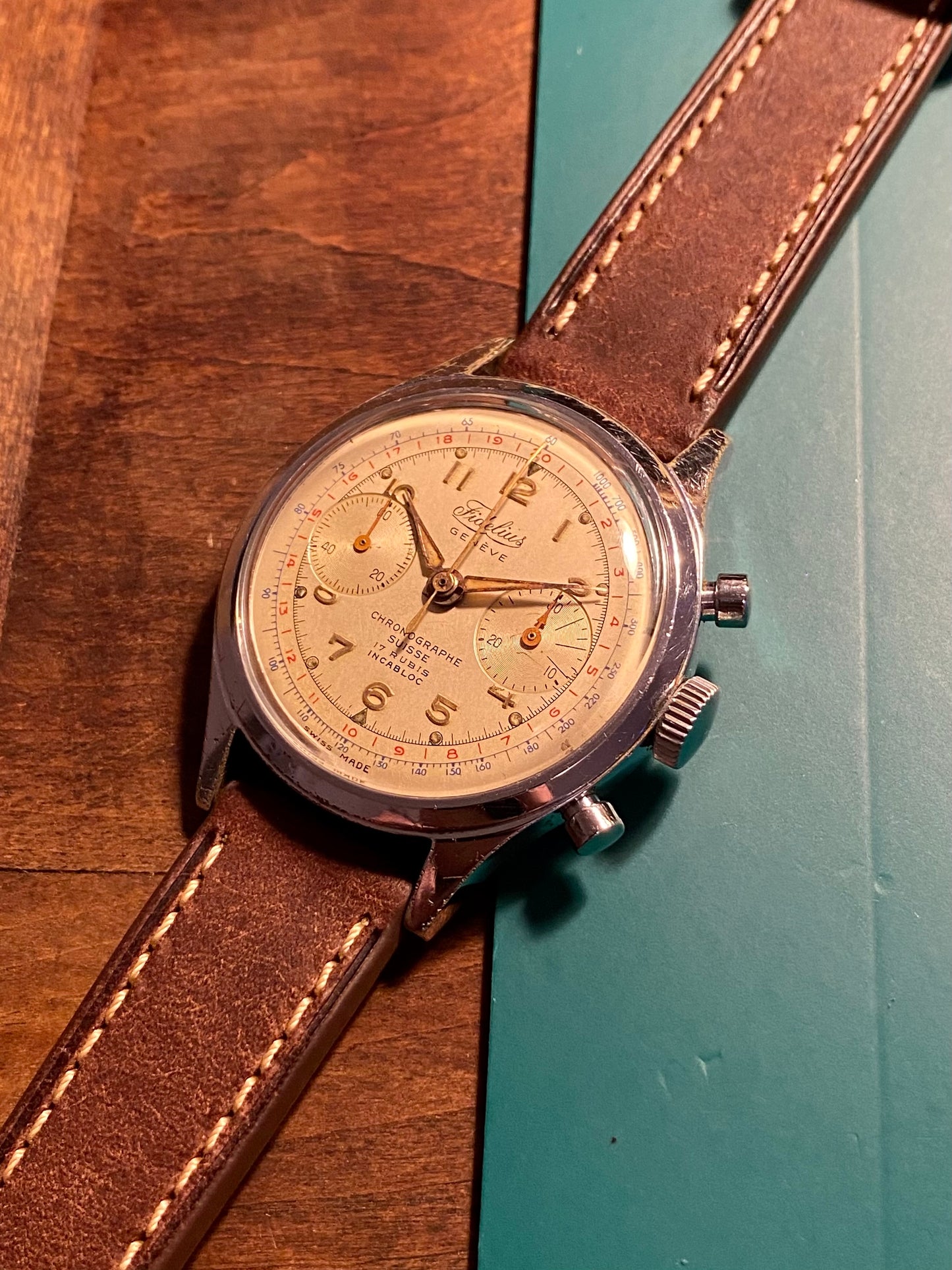 Fidelius Genève Montre Chronographe Landeron 149 Jumbo Size 37,7mm 1960