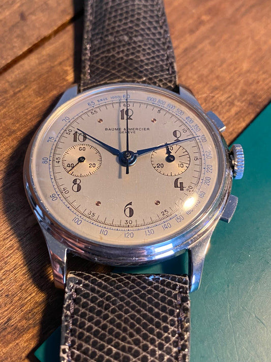 Baume & Mercier Genève Chronograph Landeron 48 Montre Vintage Mécanique 1940 + Boîte