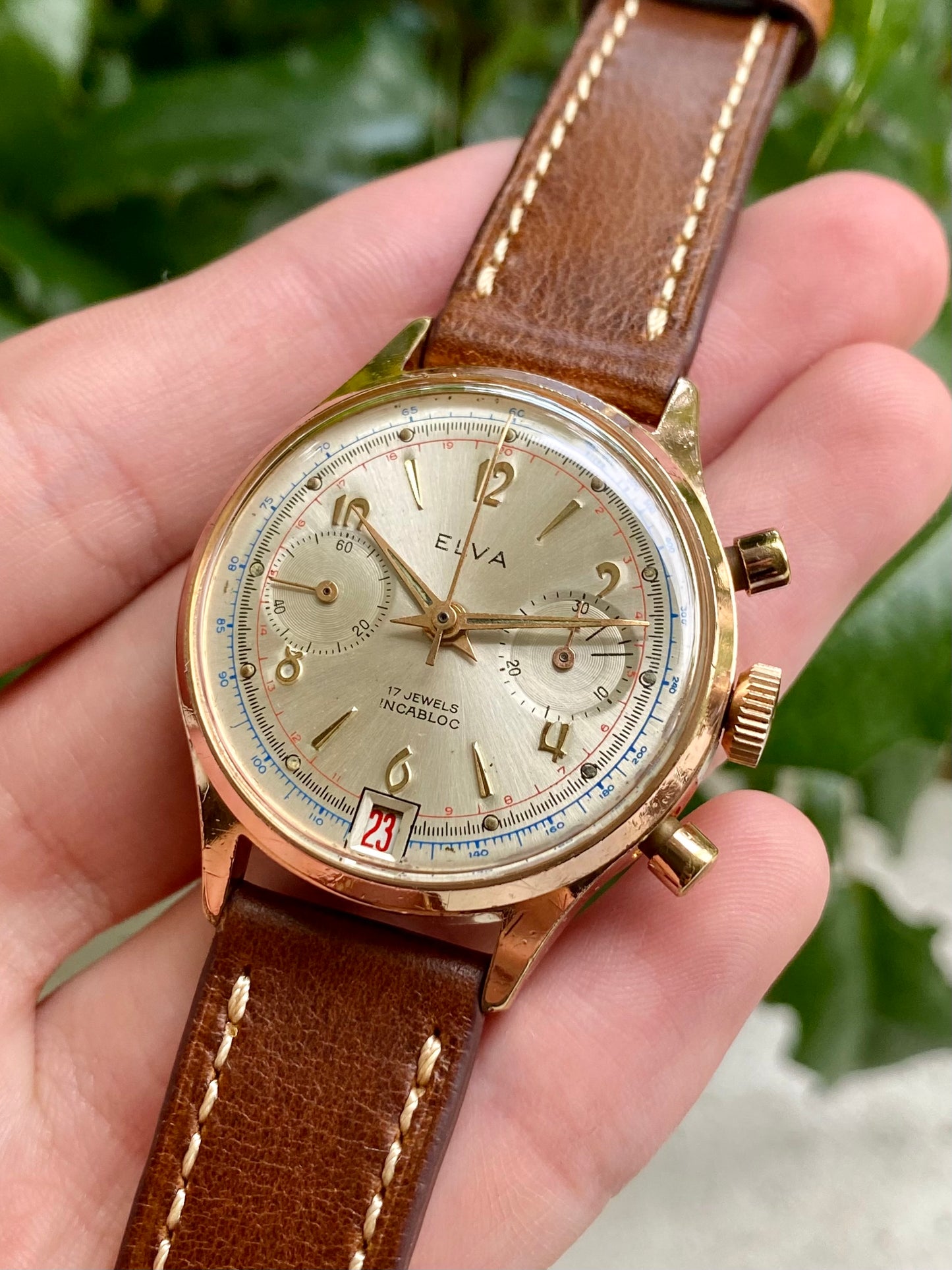 Elva Chronograph Landeron 187 Montre Vintage Mécanique 1960