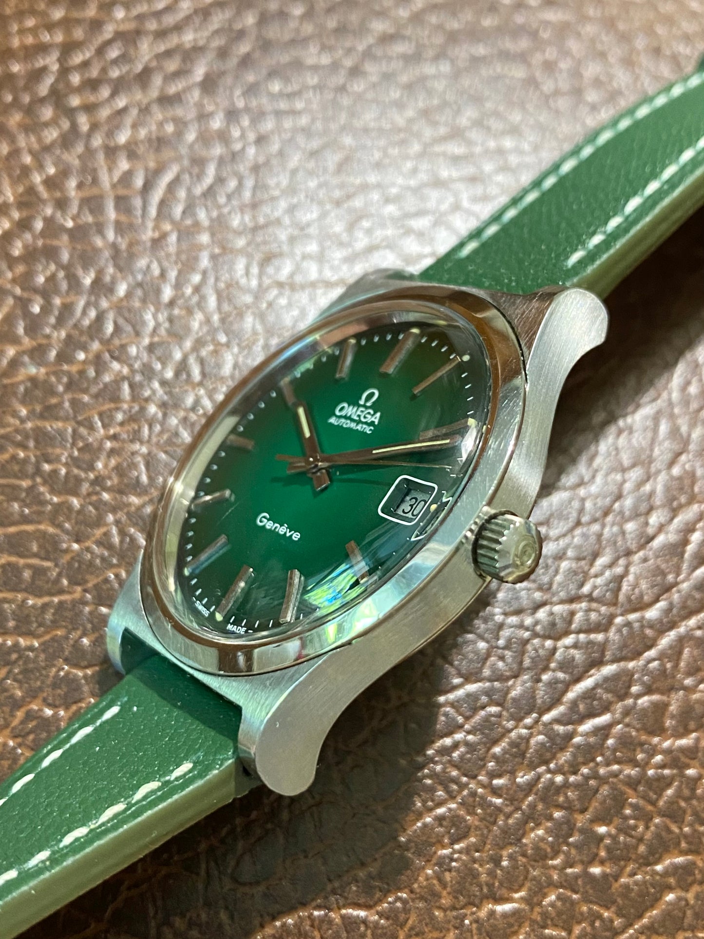 Omega Genève Automatic Cadran Vert Émeraude - Cal 1012 Montre Vintage Mécanique 166.0168 - 1973