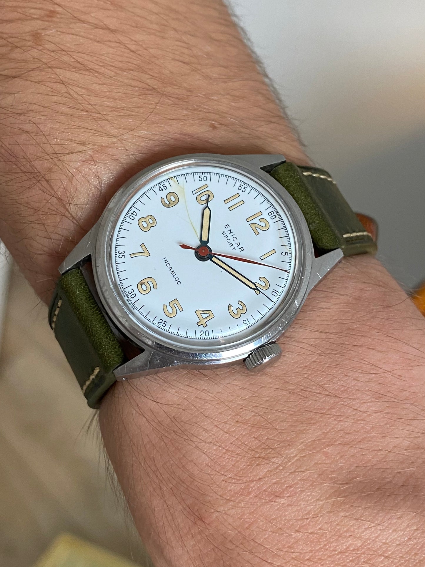 Enicar Sport Militaire Cadran Émail Montre Vintage AS1188 Mécanique 1940