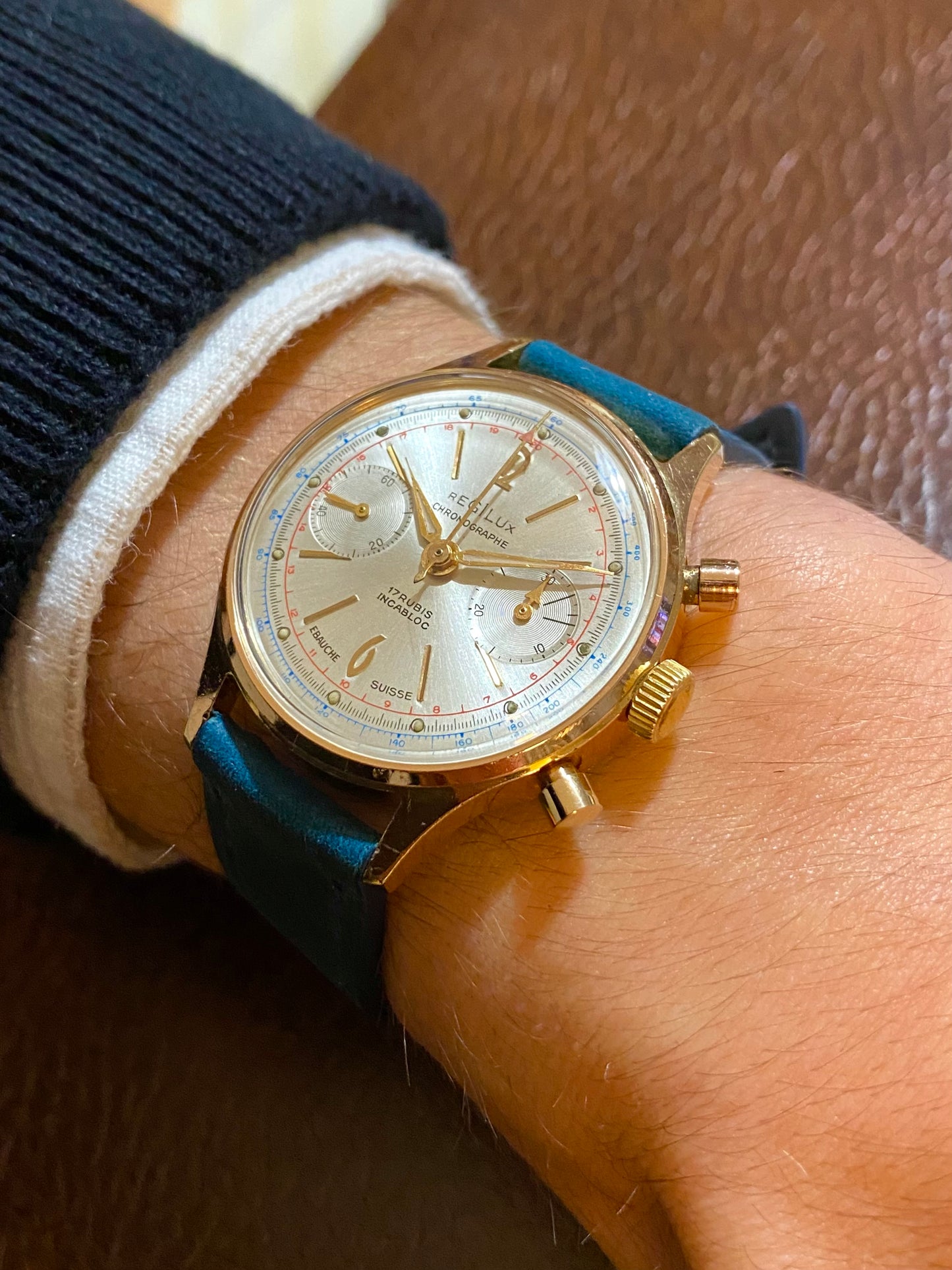 Regilux Chronographe Ébauche Suisse Montre Vintage Mécanique Landeron 248 Plaqué Or 1960