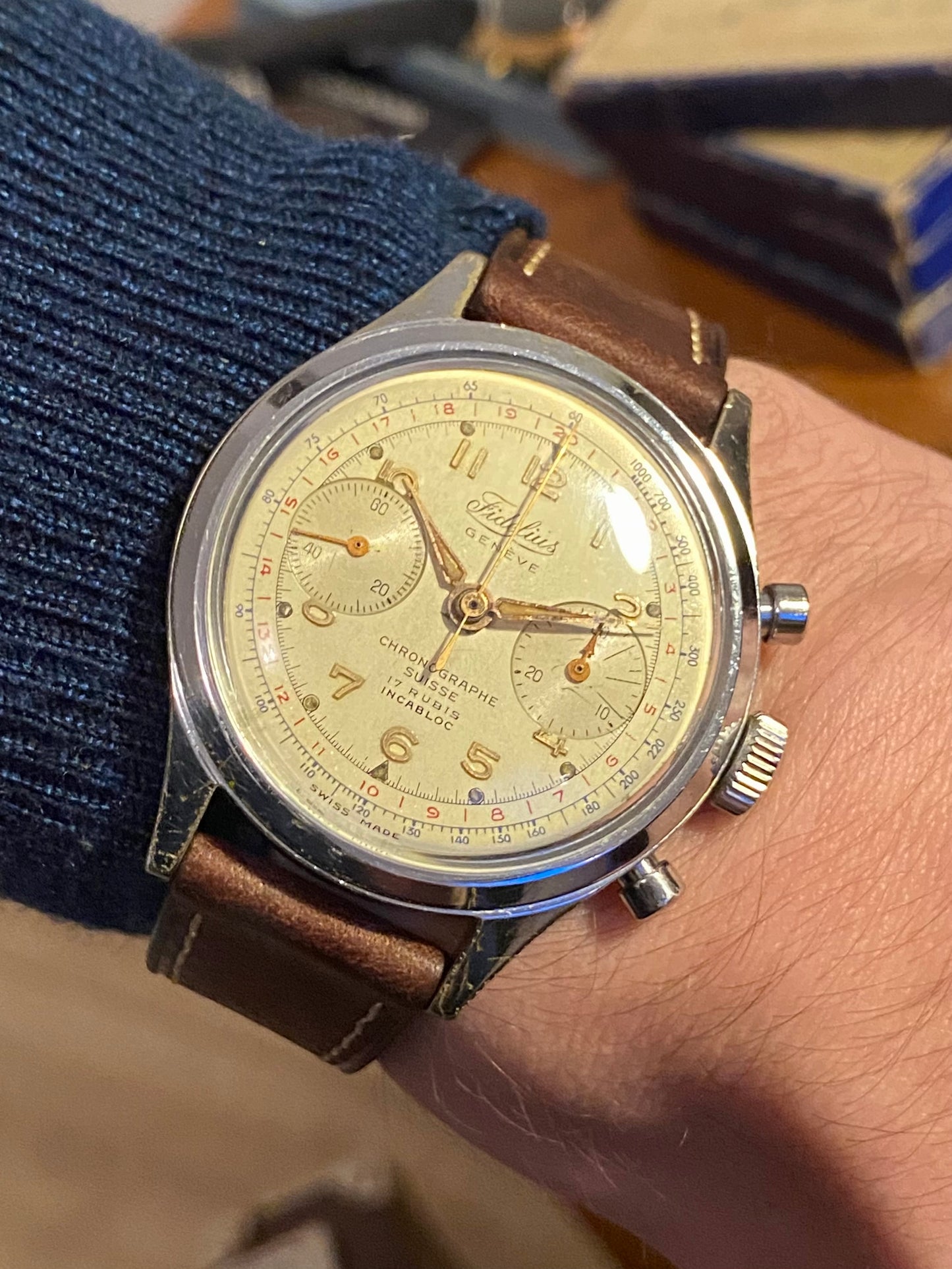 Fidelius Genève Montre Chronographe Landeron 149 Jumbo Size 37,7mm 1960