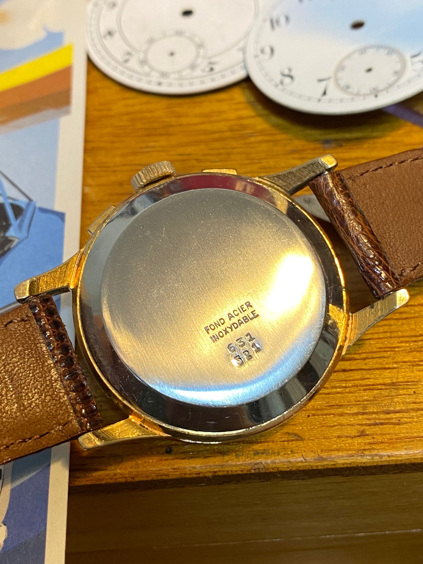 Chronographe Suisse Landeron 51 Plaqué Or Montre Vintage Mécanique Jumbo Size 1950