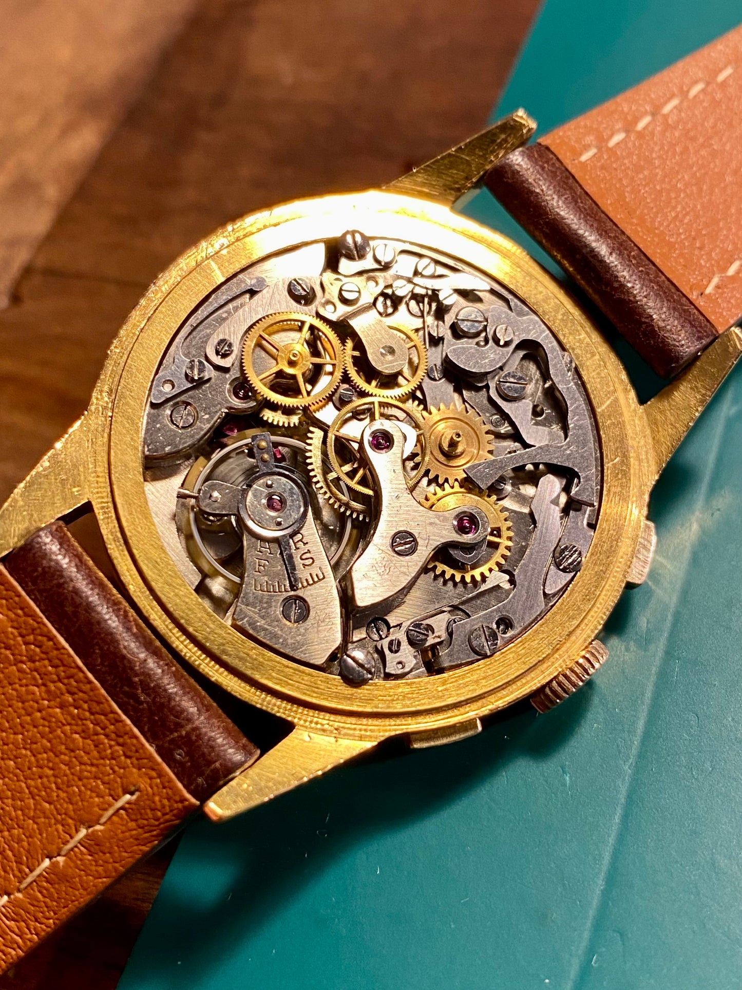 Chronographe Ébauche Suisse Landeron 50 Plaqué Or Montre Vintage Mécanique 1960