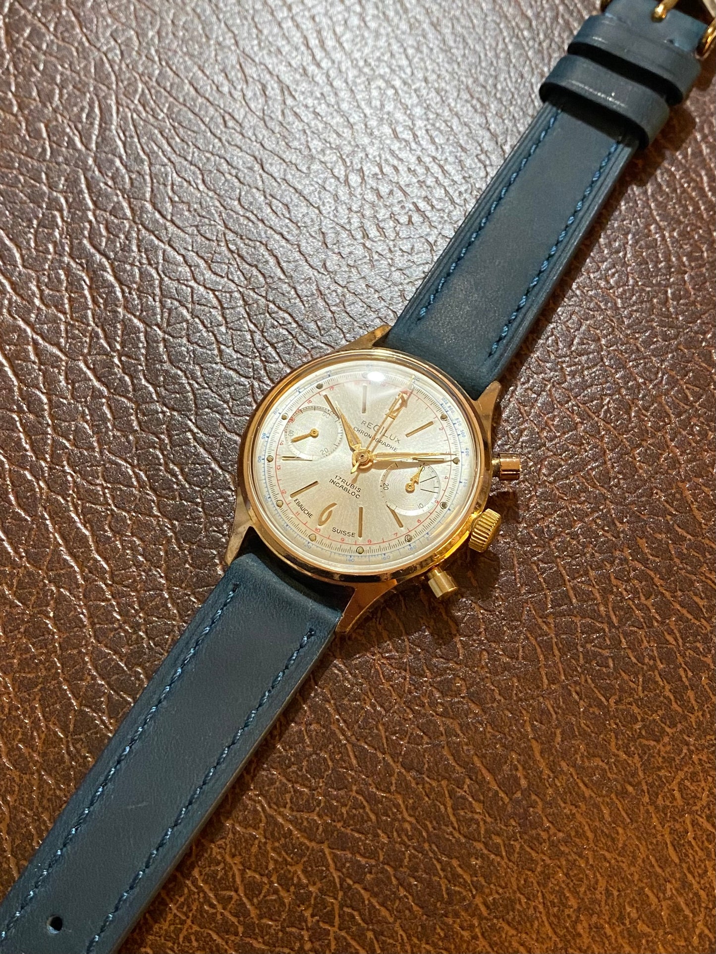 Regilux Chronographe Ébauche Suisse Montre Vintage Mécanique Landeron 248 Plaqué Or 1960