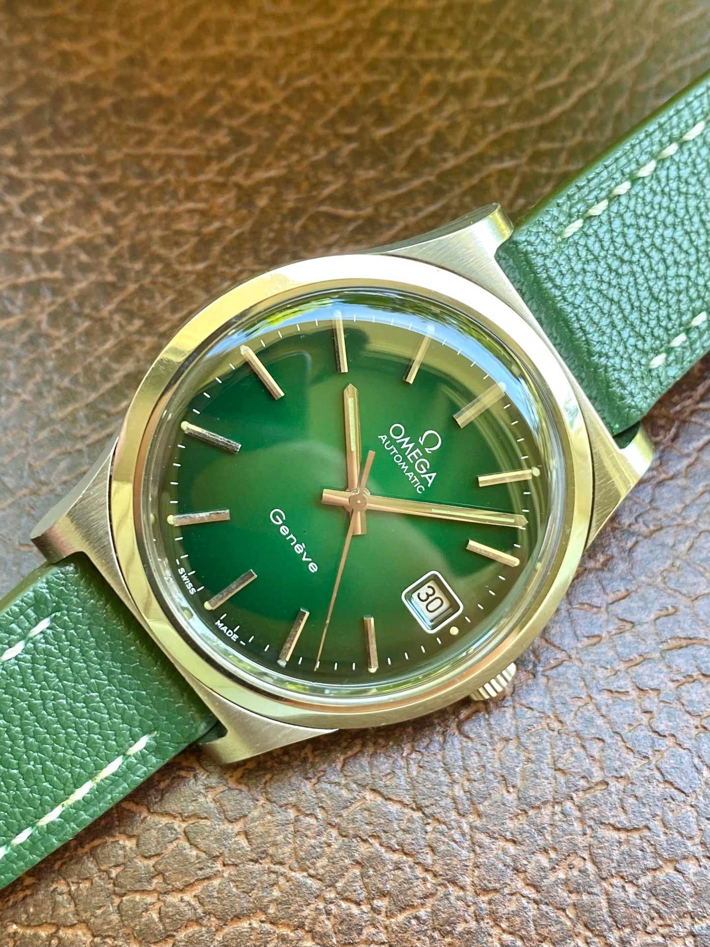 Omega Genève Automatic Cadran Vert Émeraude - Cal 1012 Montre Vintage Mécanique 166.0168 - 1973