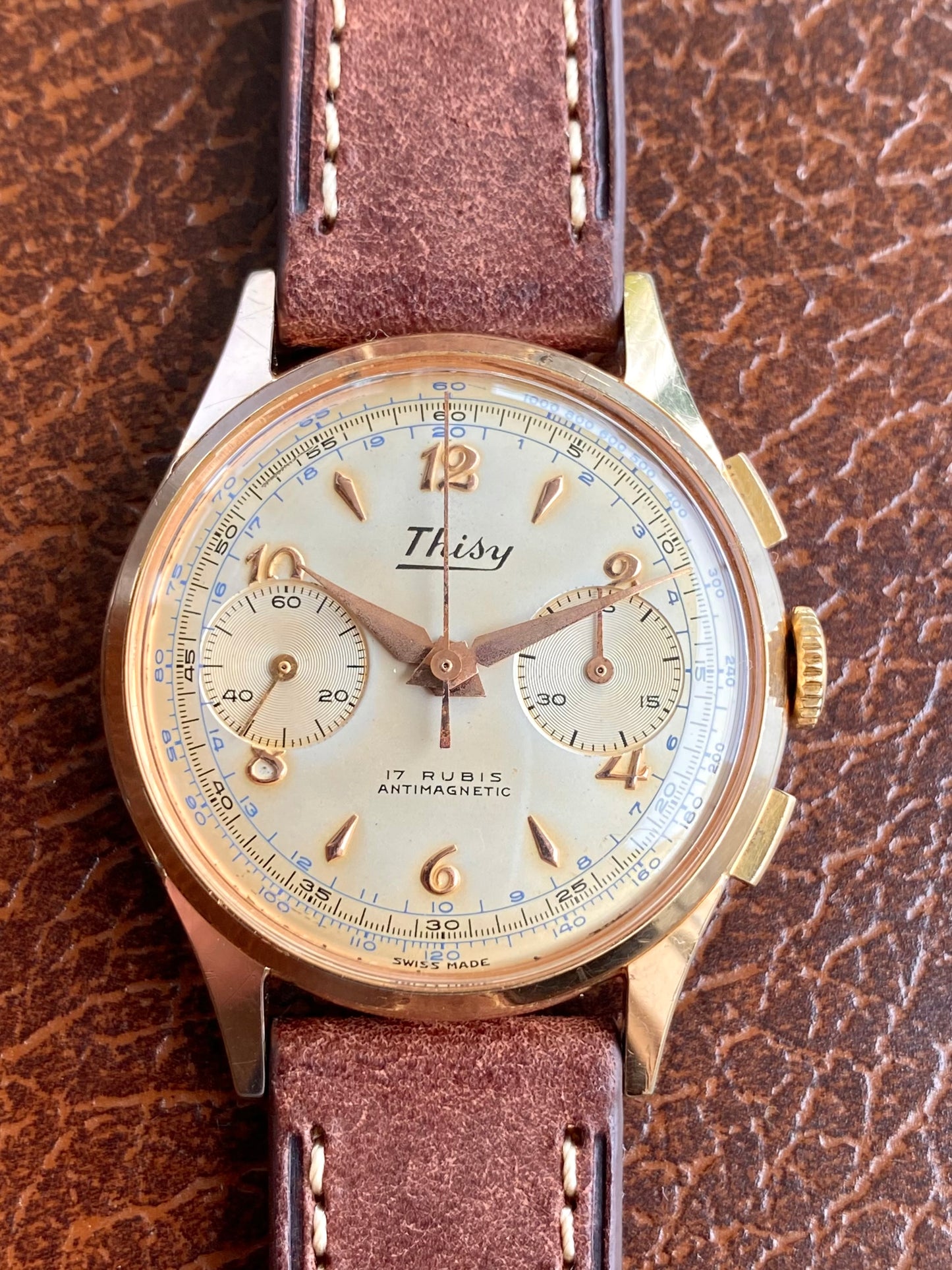 Thisy Montre Chronographe Suisse Plaqué Or Vintage Landeron 248 - 1960