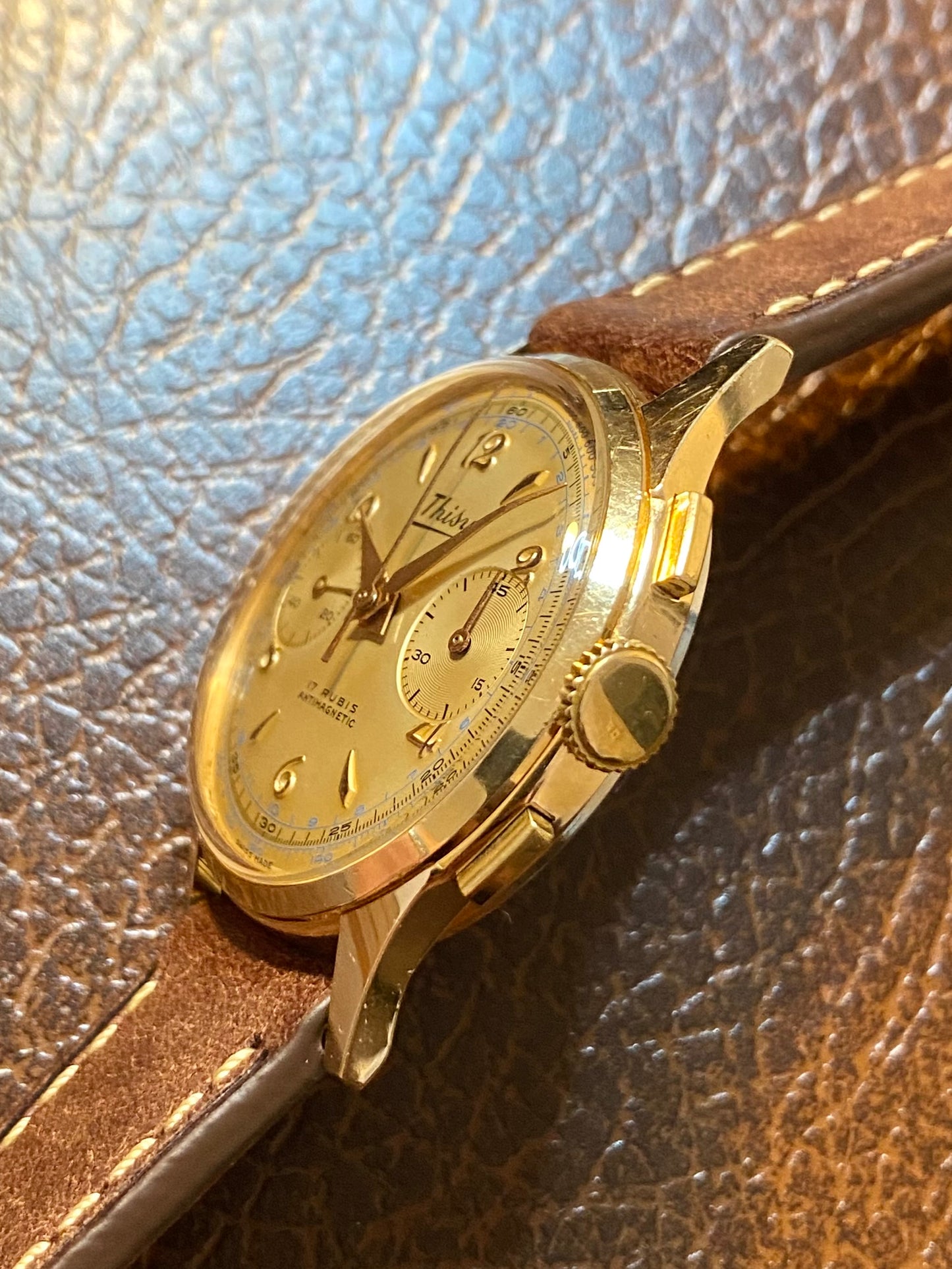 Thisy Montre Chronographe Suisse Plaqué Or Vintage Landeron 248 - 1960