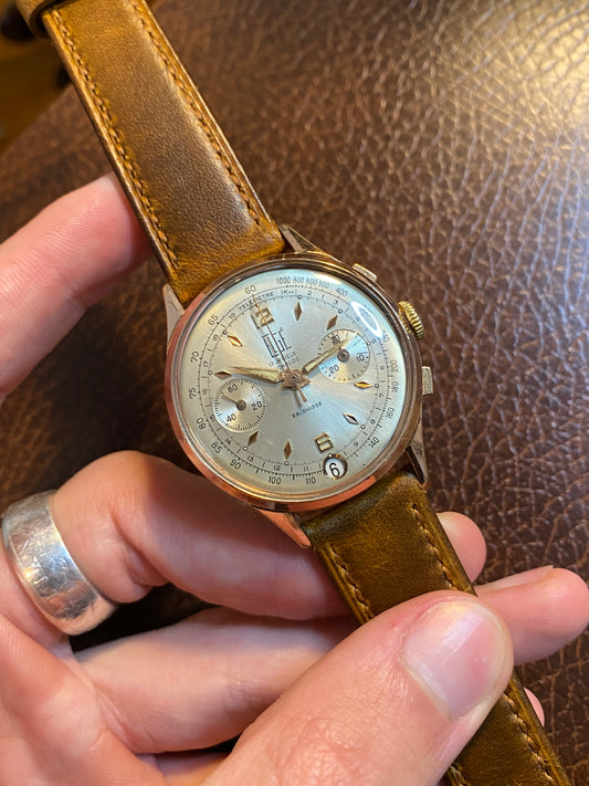 Elgé Ébauche Suisse Chronographe - Montre Vintage Mécanique Plaqué Or Landeron 187 - 1960