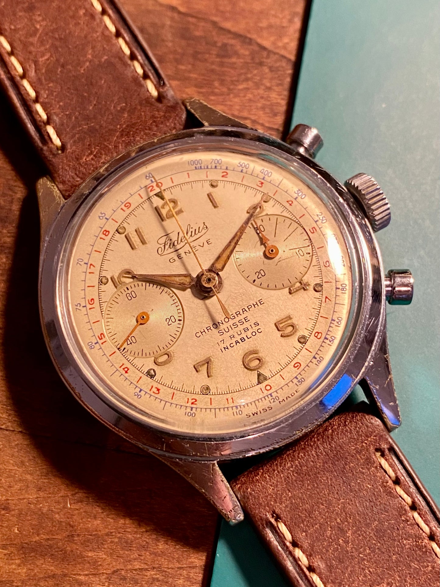 Fidelius Genève Montre Chronographe Landeron 149 Jumbo Size 37,7mm 1960