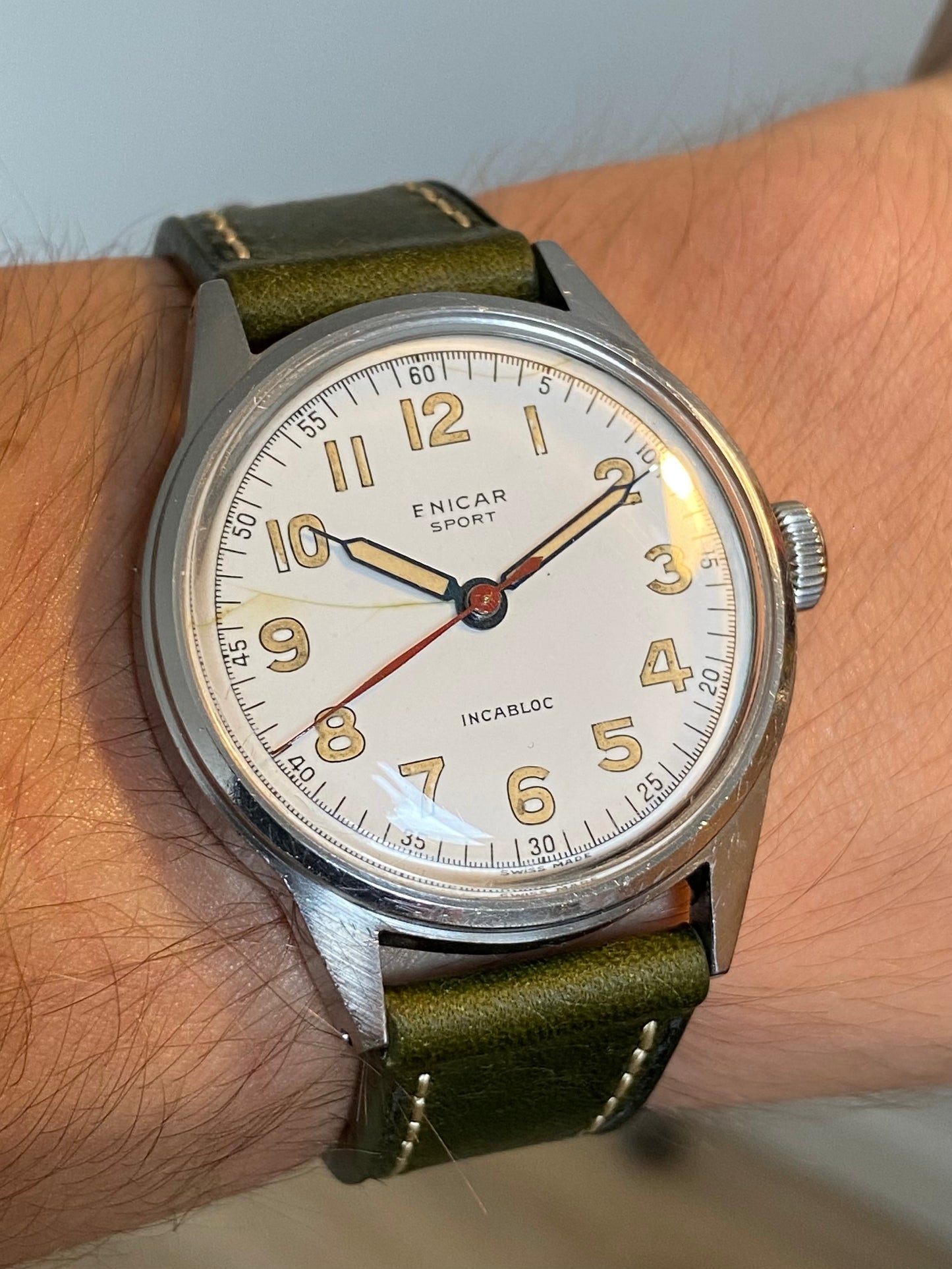 Enicar Sport Militaire Cadran Émail Montre Vintage AS1188 Mécanique 1940
