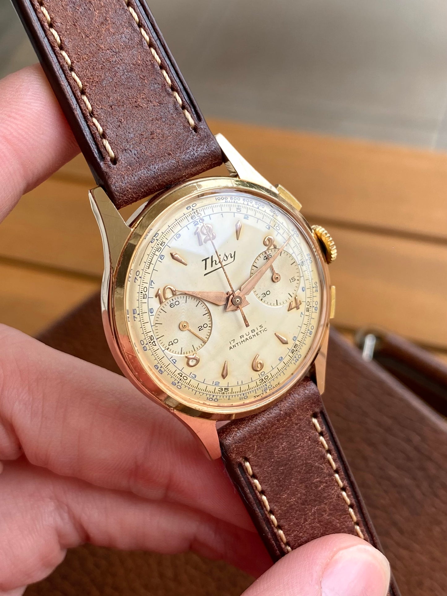 Thisy Montre Chronographe Suisse Plaqué Or Vintage Landeron 248 - 1960