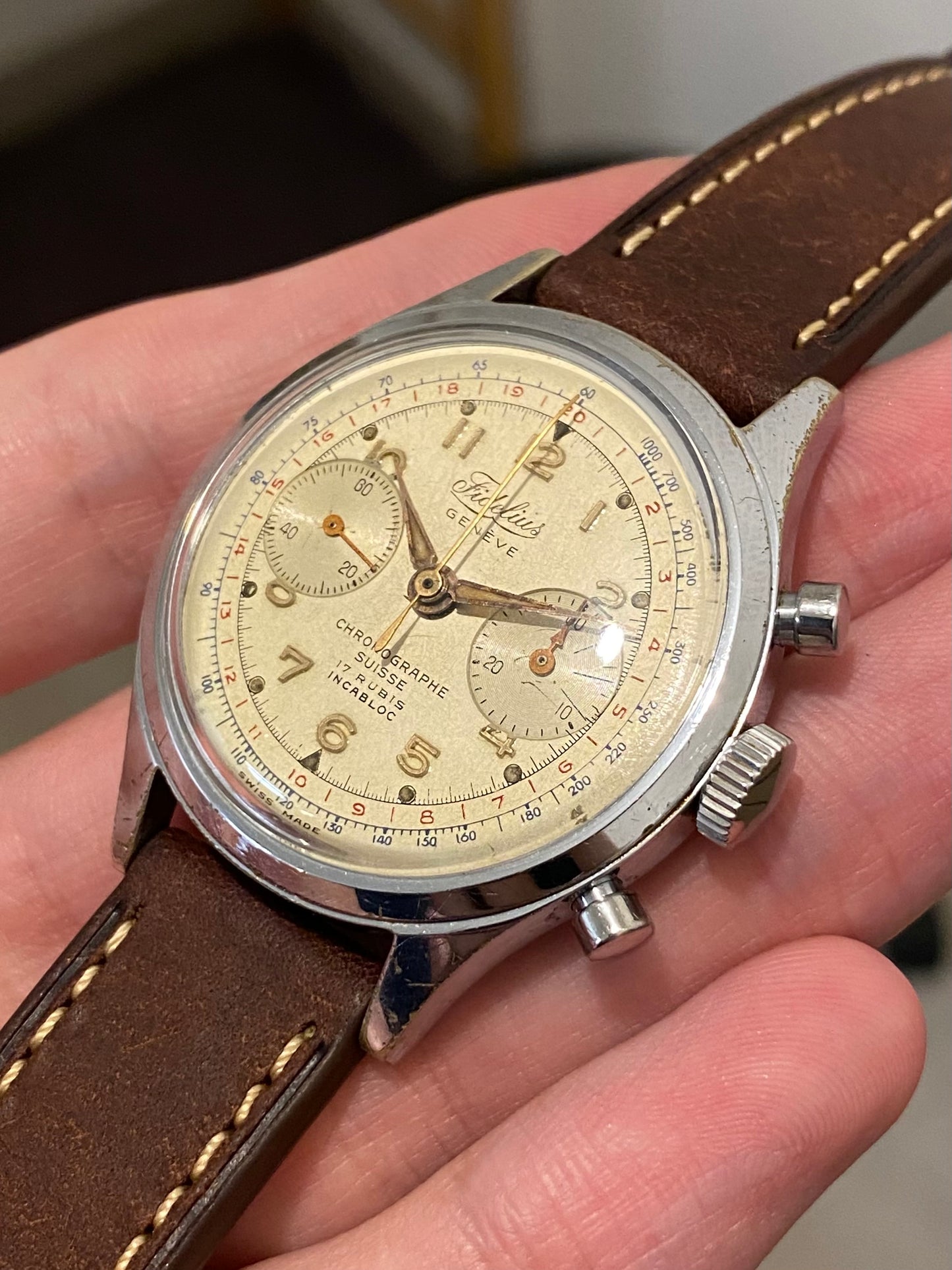 Fidelius Genève Montre Chronographe Landeron 149 Jumbo Size 37,7mm 1960