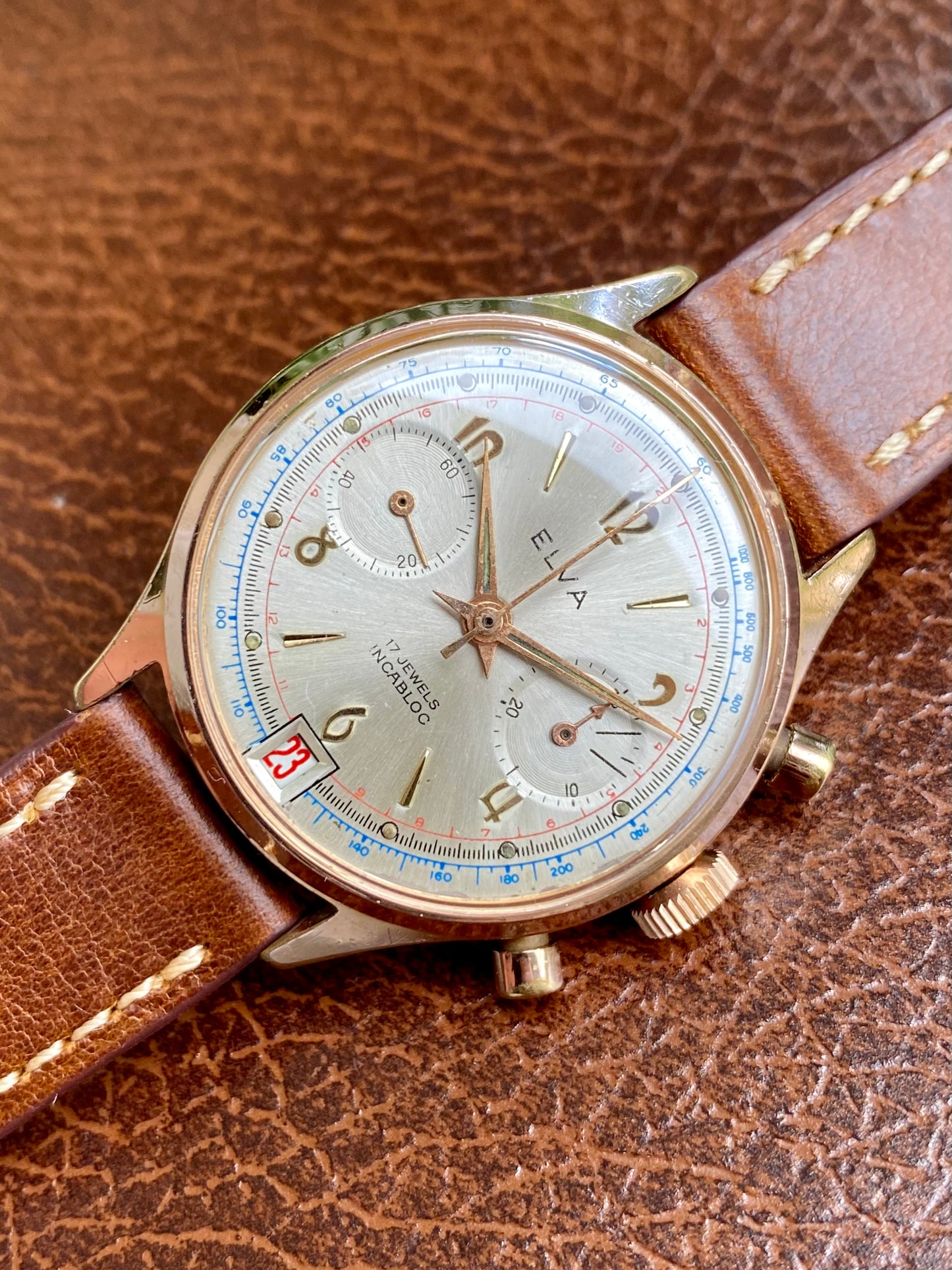 Elva Chronograph Landeron 187 Montre Vintage Mécanique 1960