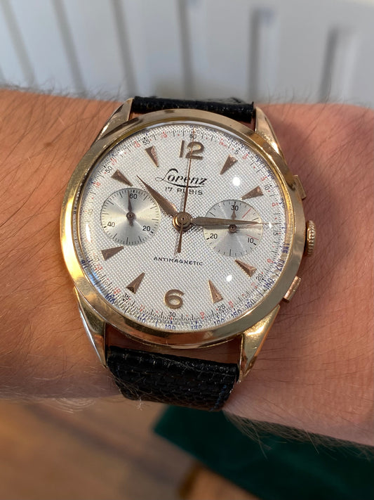 Lorenz Chronographe 18k Or Rose Nid d’abeille Montre Vintage Mécanique 1950