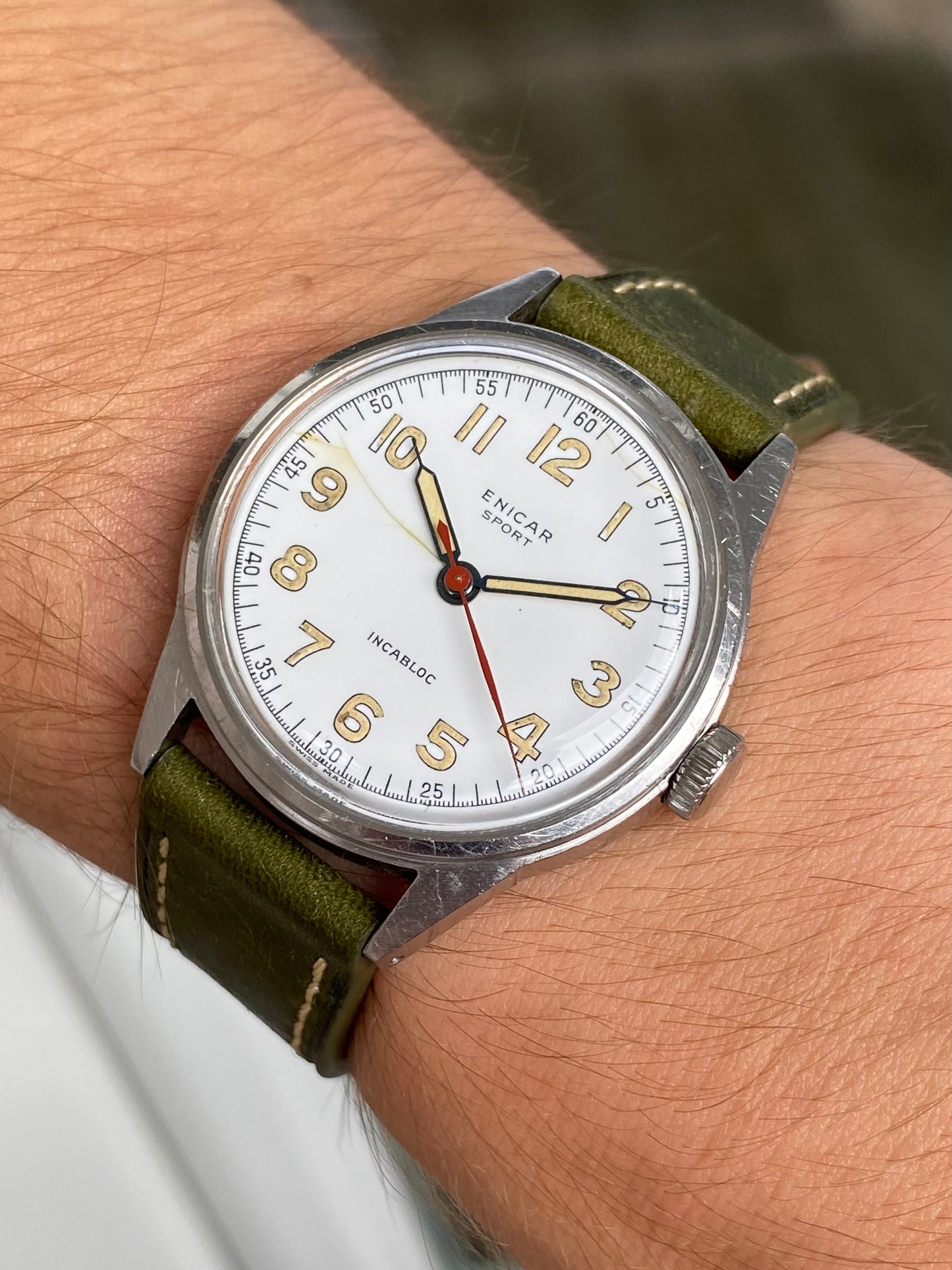 Enicar Sport Militaire Cadran Émail Montre Vintage AS1188 Mécanique 1940