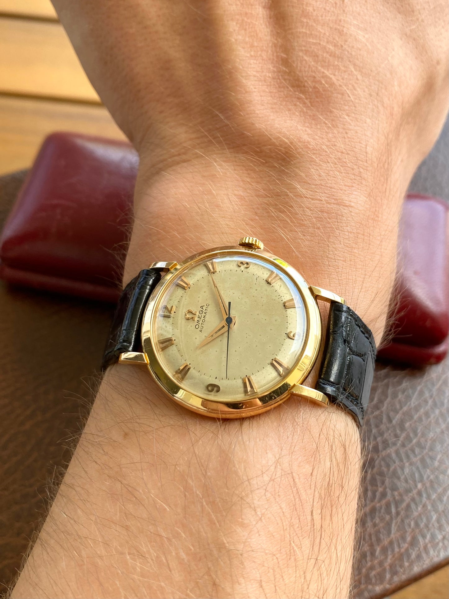 Omega Automatic Or Rose 18k 750/1000 Montre Vintage Mécanique Cal.354 Bumper 1953 + Écrin & Bracelet