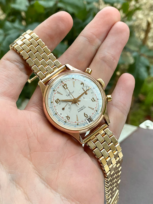 Selhor Chronographe Vintage Montre Mécanique Landeron 187 - Bracelet Maille 1960