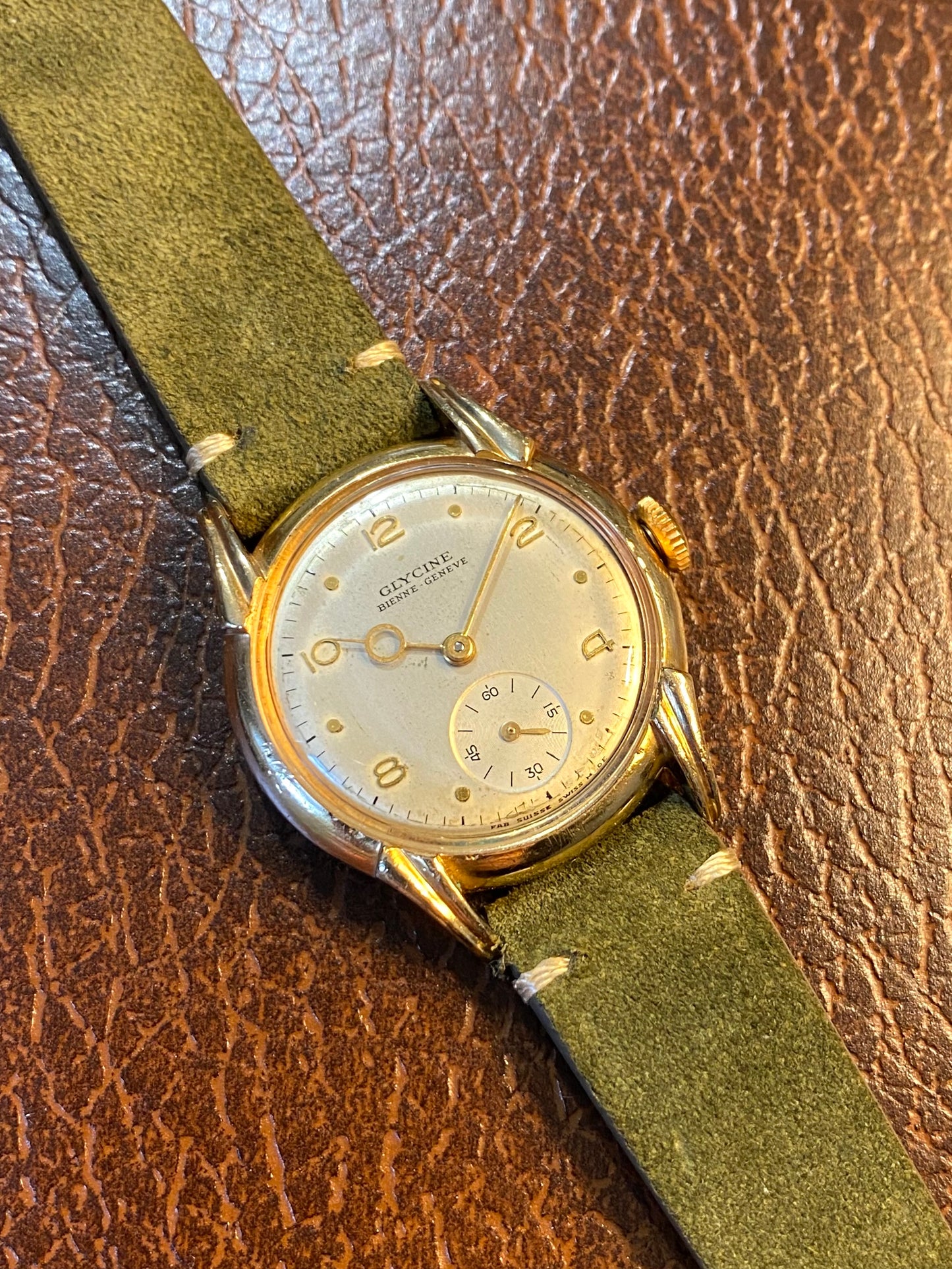 Glycine Bienne Genève Montre Vintage Mécanique Plaqué Or - Aiguilles Pontife - 1950