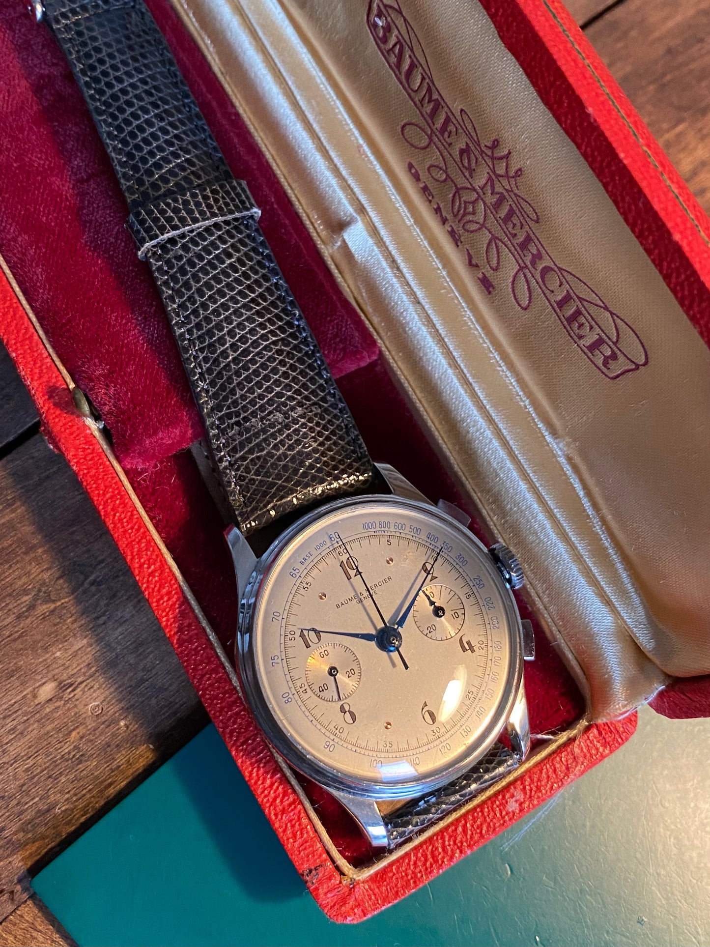 Baume & Mercier Genève Chronograph Landeron 48 Montre Vintage Mécanique 1940 + Boîte