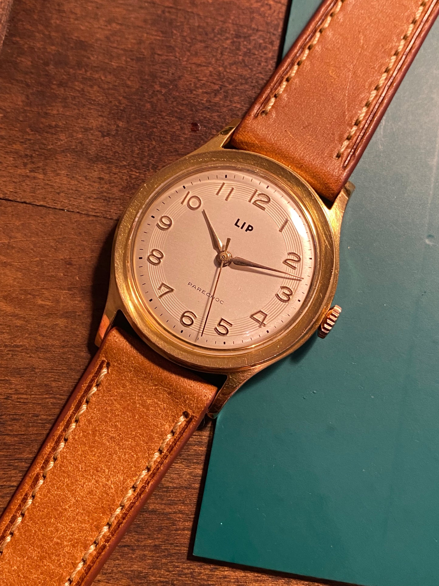 LIP R25 PareChoc Plaqué Or Montre Vintage Mécanique 1950