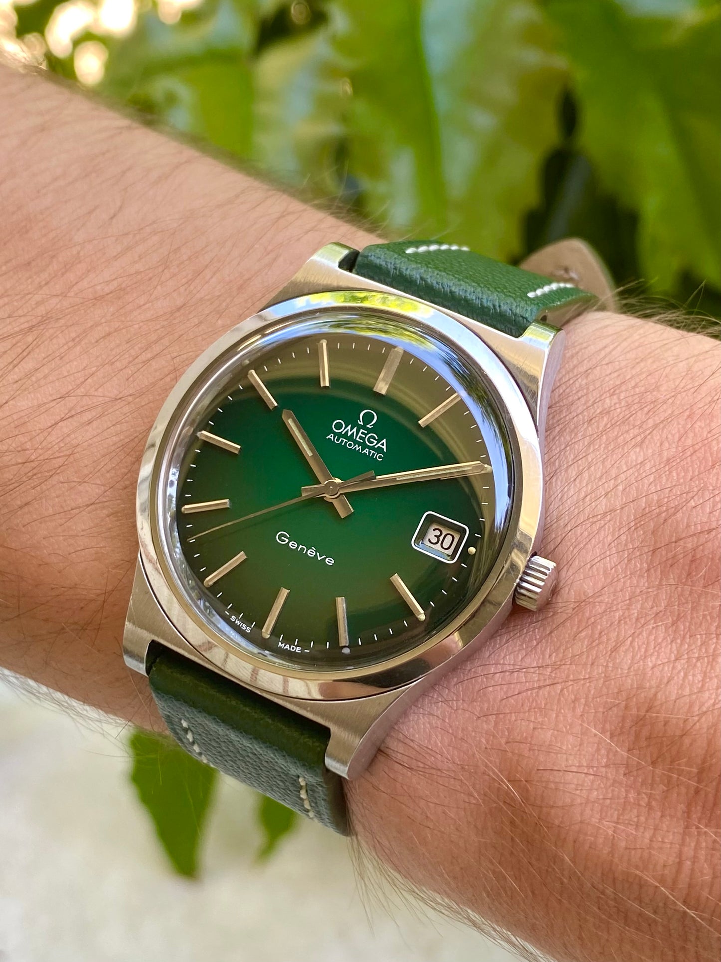 Omega Genève Automatic Cadran Vert Émeraude - Cal 1012 Montre Vintage Mécanique 166.0168 - 1973