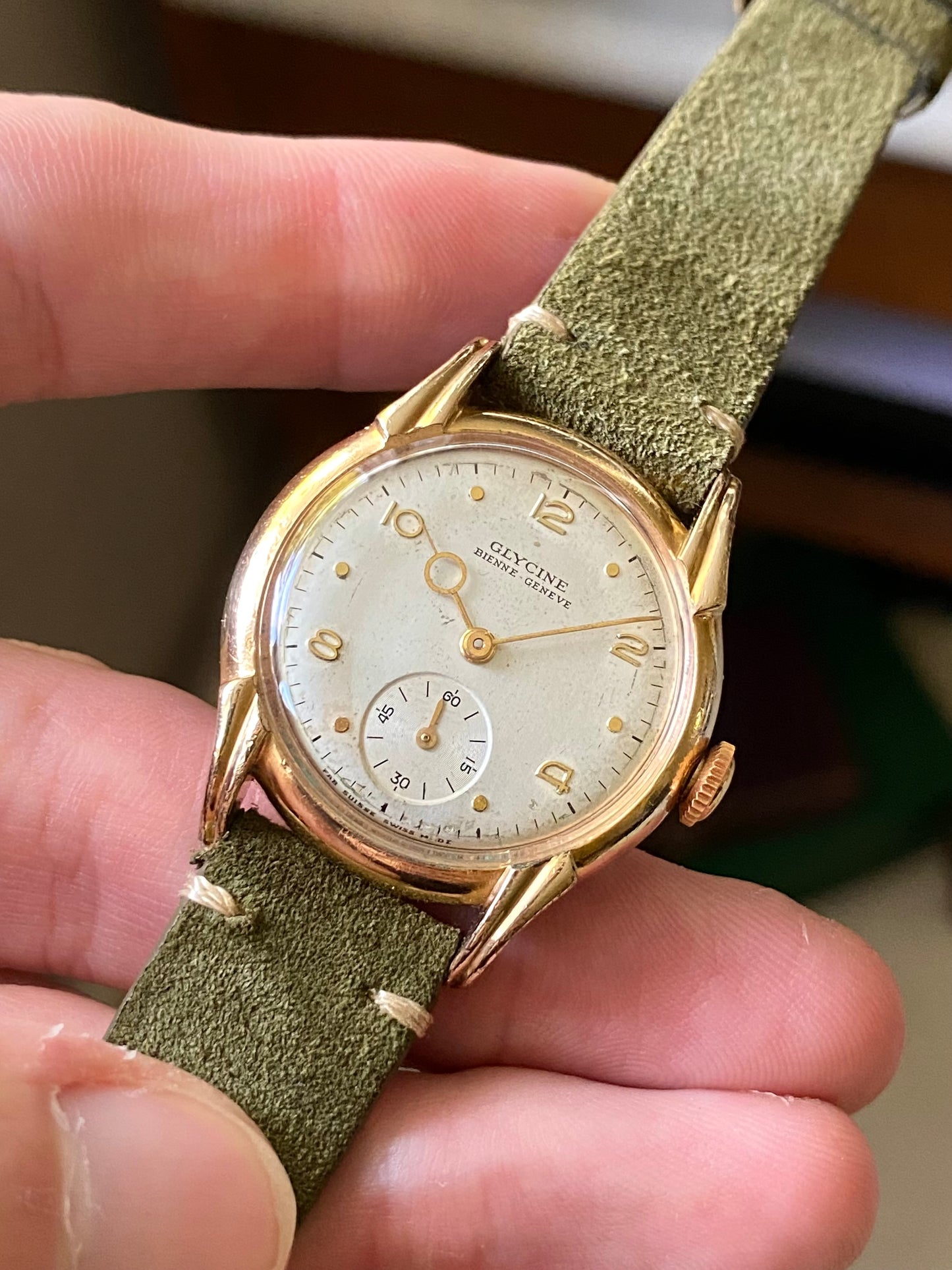 Glycine Bienne Genève Montre Vintage Mécanique Plaqué Or - Aiguilles Pontife - 1950