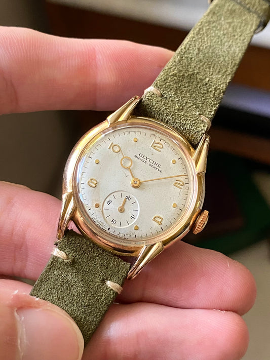 Glycine Bienne Genève Montre Vintage Mécanique Plaqué Or - Aiguilles Pontife - 1950