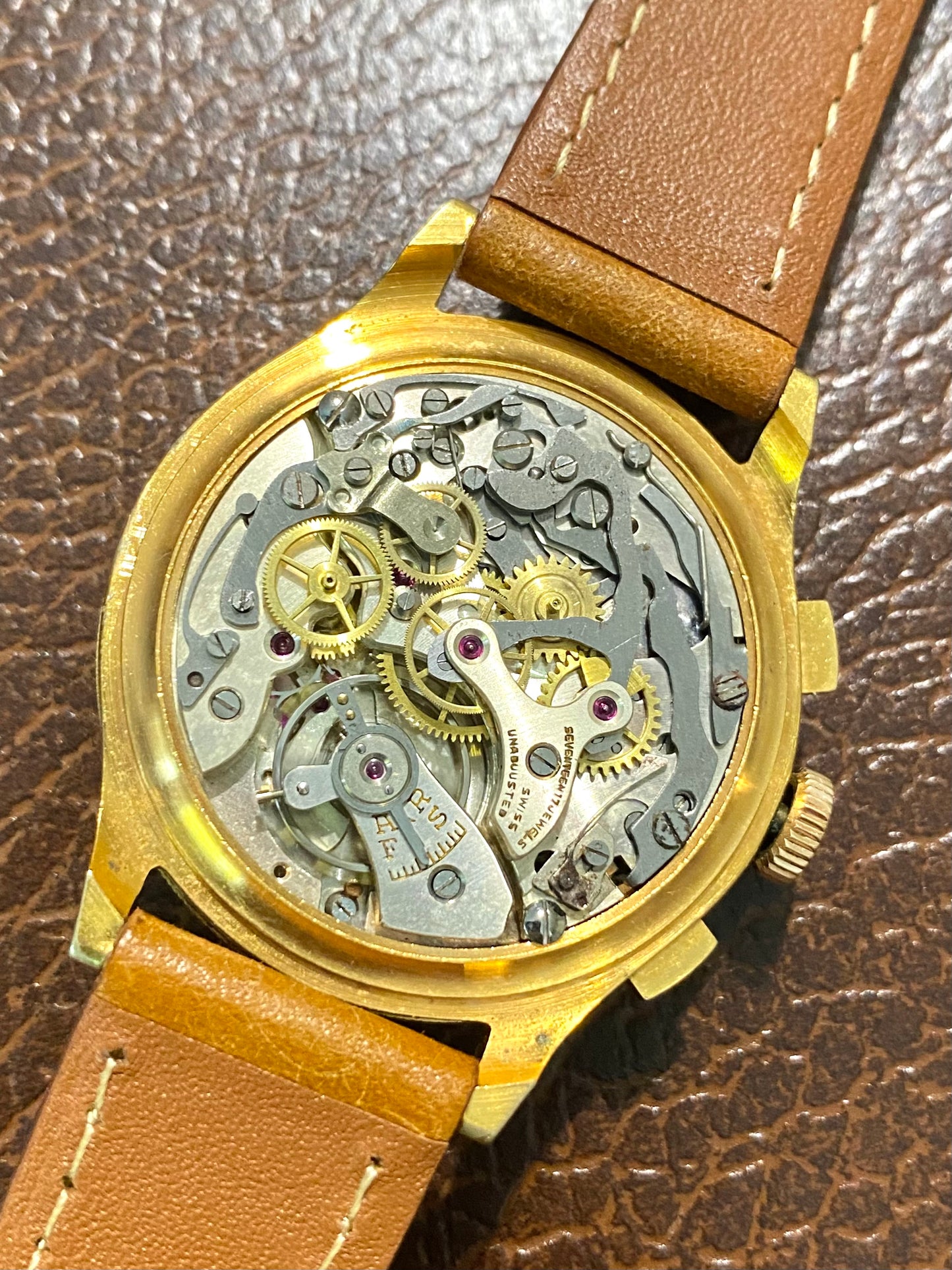 Dreffa Genève Chronographe Triple Date Calendar Landeron 59 - Lunette Tourante - Montre Vintage Plaqué Or 1950