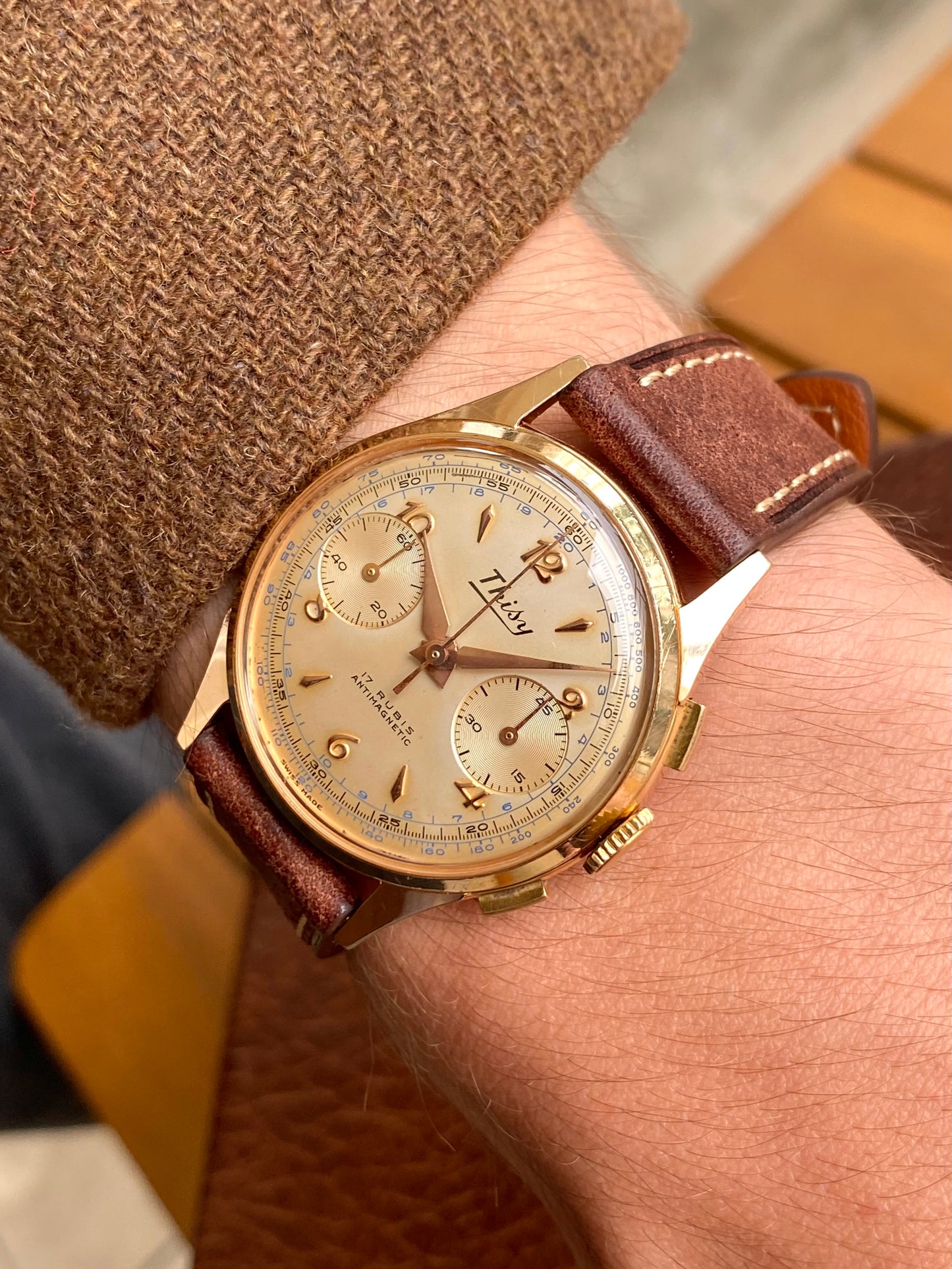 Thisy Montre Chronographe Suisse Plaqué Or Vintage Landeron 248 - 1960
